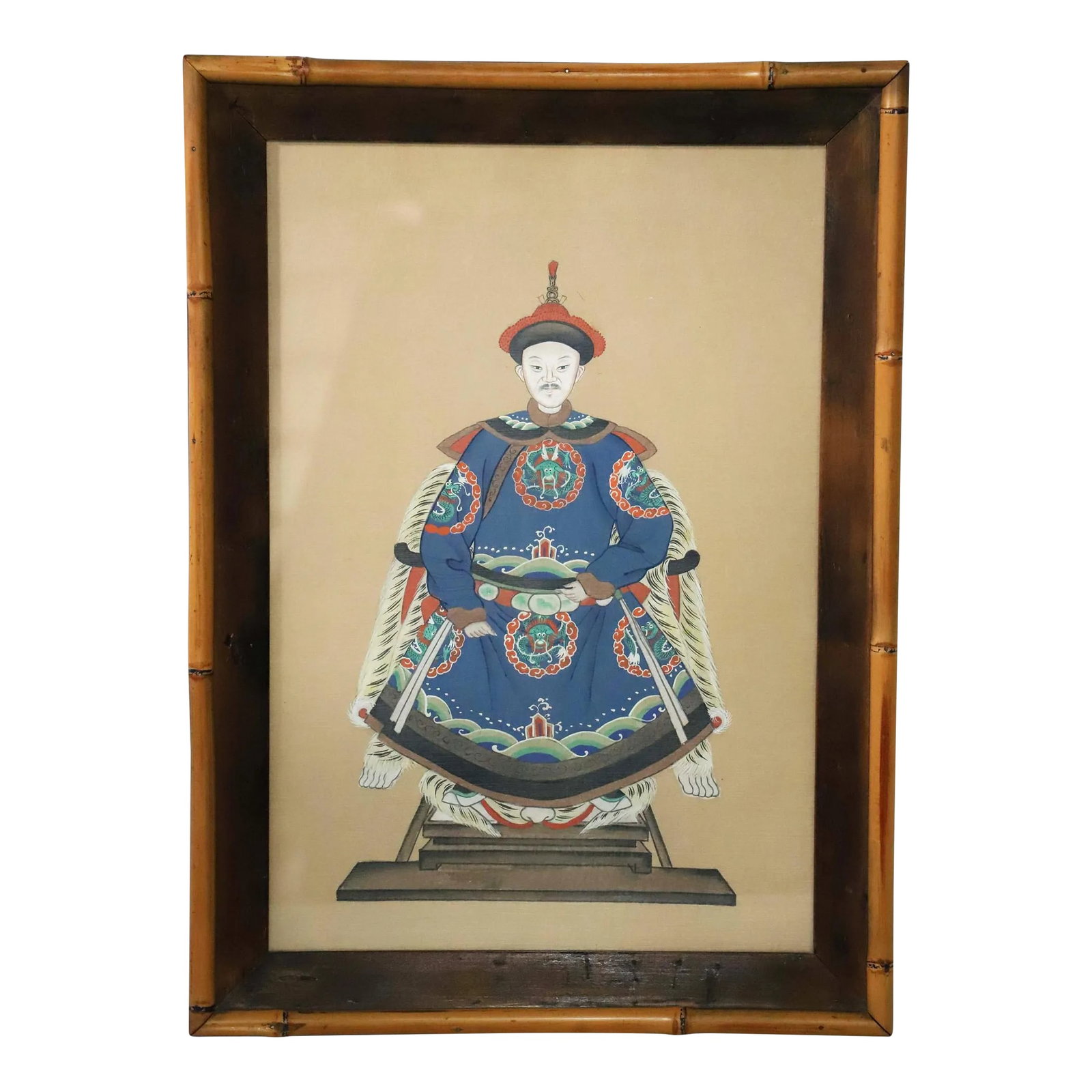 Framed Chinese Qing Dynasty Ancestor Portrait Painting of a Senior Official First Rank (1 of 5)