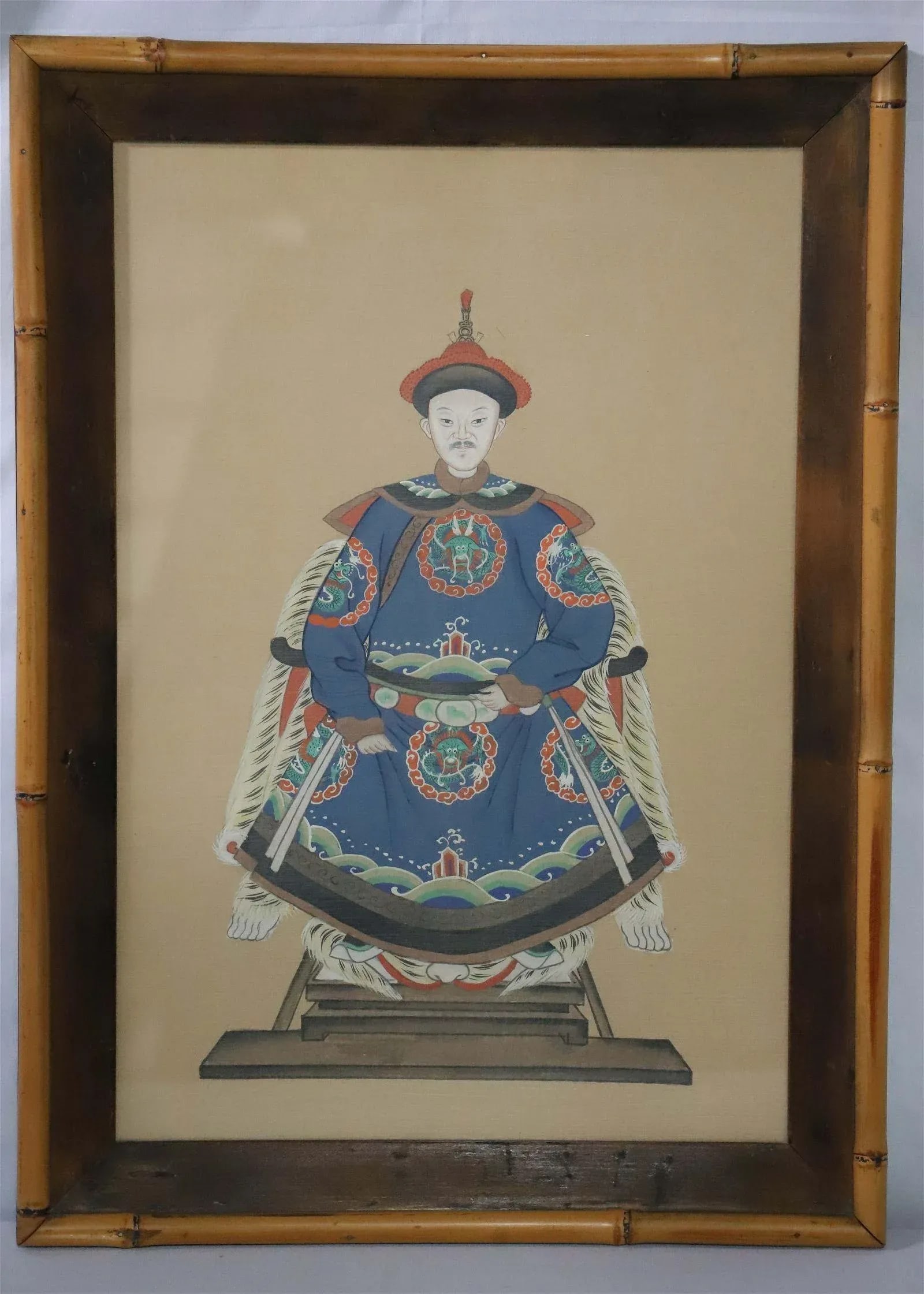 Framed Chinese Qing Dynasty Ancestor Portrait Painting of a Senior Official First Rank - 2
