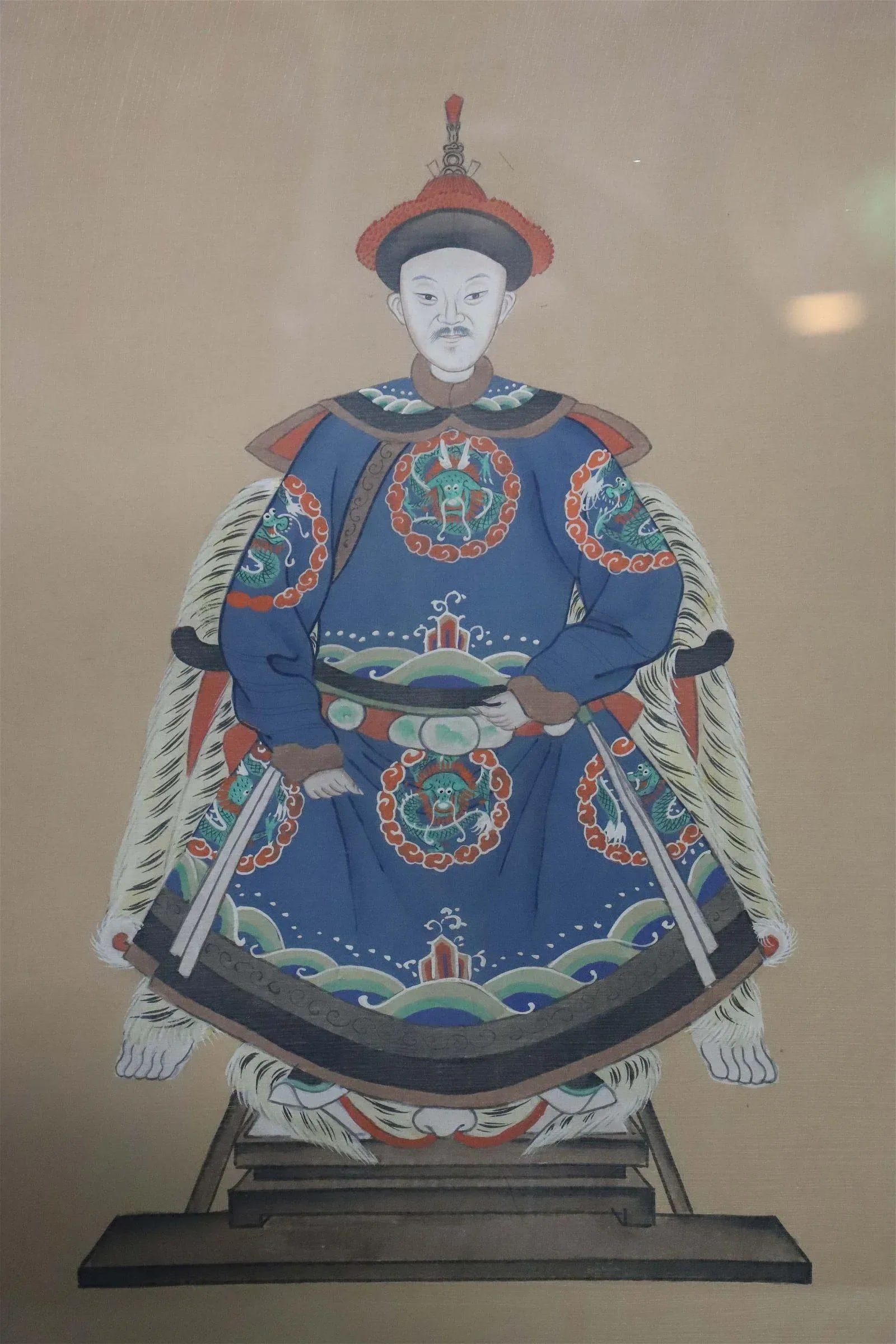 Framed Chinese Qing Dynasty Ancestor Portrait Painting of a Senior Official First Rank - 3