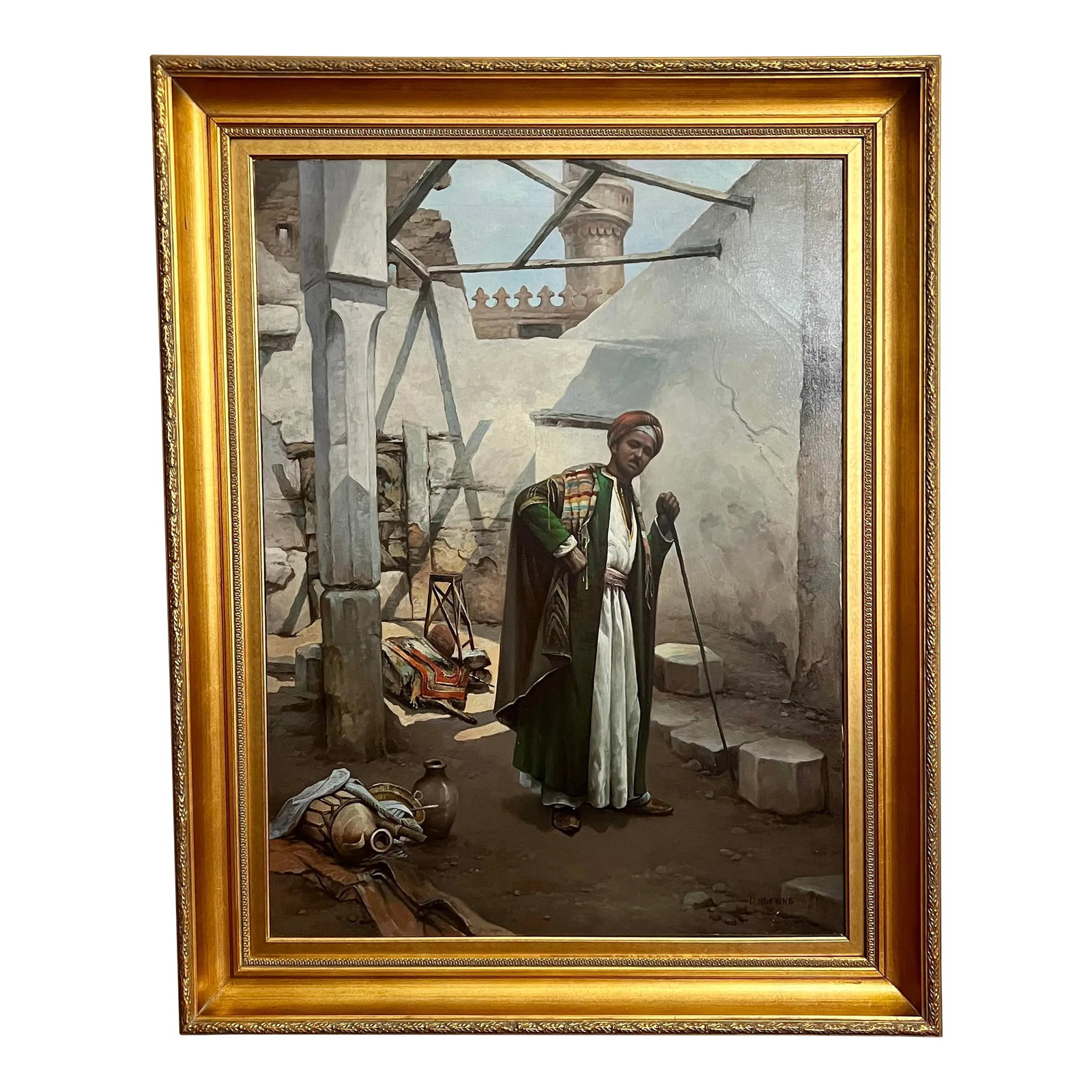 Large Vintage Late 20th Century Fine Oil Painting Portrait of Moroccan Gentleman in Traditional Robe (1 of 12)