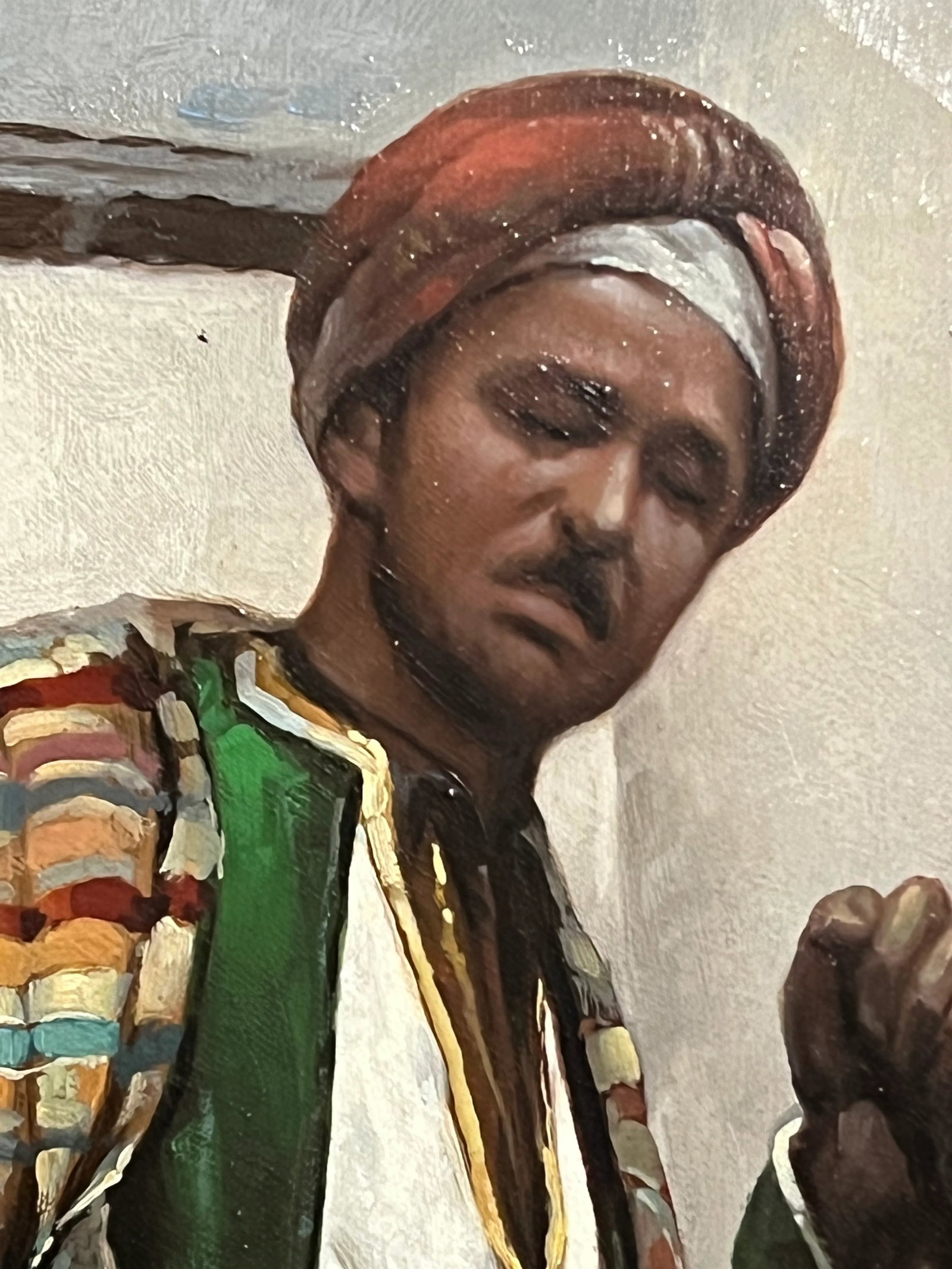 Large Vintage Late 20th Century Fine Oil Painting Portrait of Moroccan Gentleman in Traditional Robe - 3