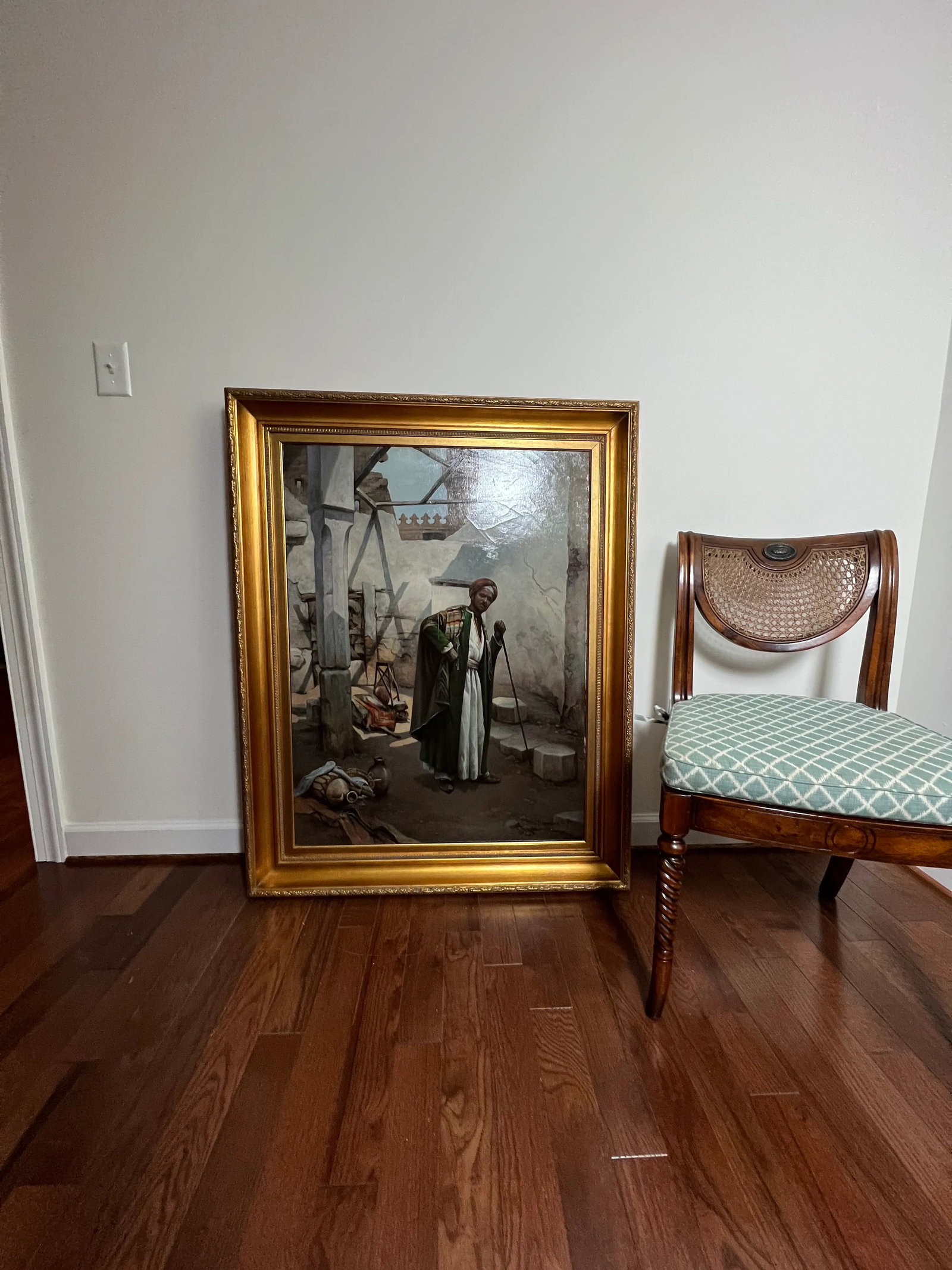 Large Vintage Late 20th Century Fine Oil Painting Portrait of Moroccan Gentleman in Traditional Robe - 7