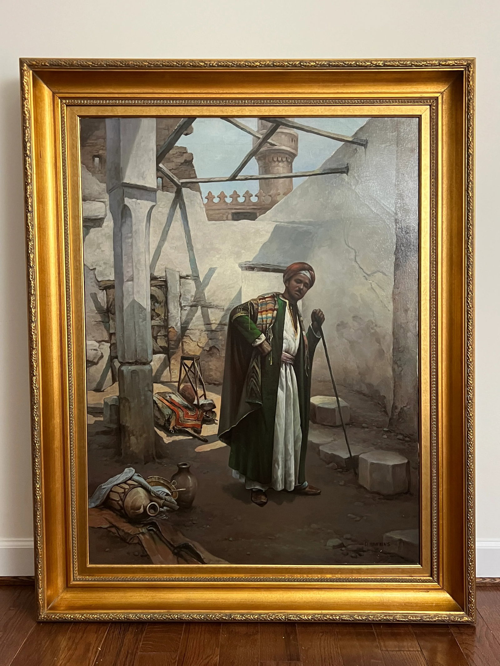 Large Vintage Late 20th Century Fine Oil Painting Portrait of Moroccan Gentleman in Traditional Robe - 8