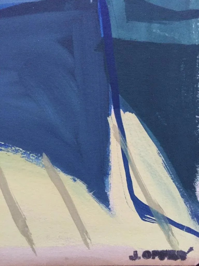 1950s "Short Hair" Mid Century Nude Gouache Painting Blue, Pink, Green - 4