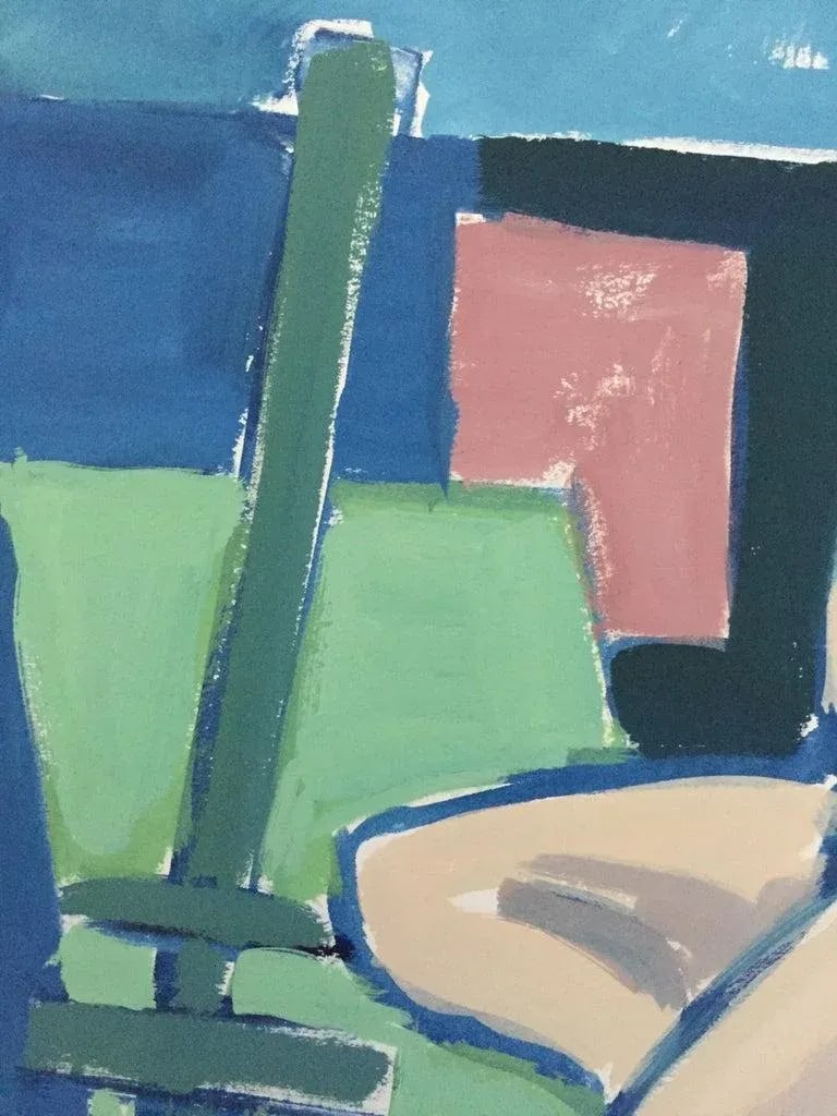 1950s "Short Hair" Mid Century Nude Gouache Painting Blue, Pink, Green - 5