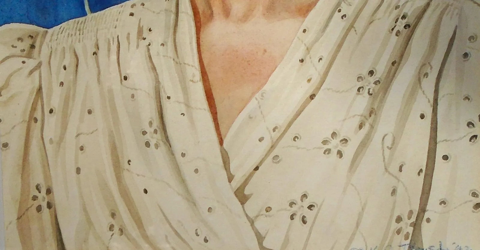 Art Deco Style - "Lady's Portrait, '42", Original Watercolor Painting - 5