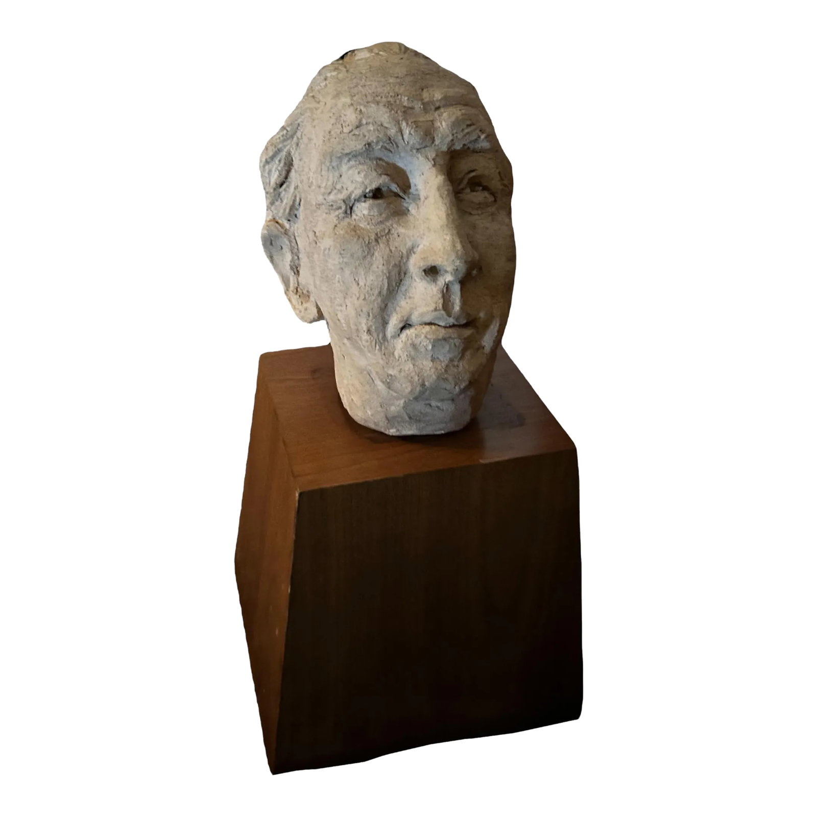 Mid Century Clay Head Sculpture on Wood Base (1 of 5)