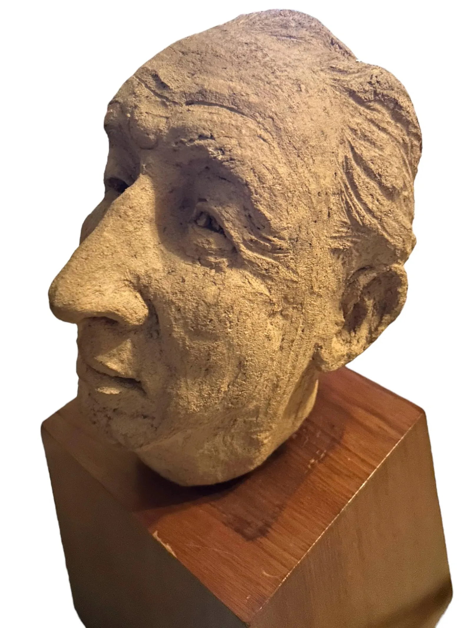 Mid Century Clay Head Sculpture on Wood Base - 5