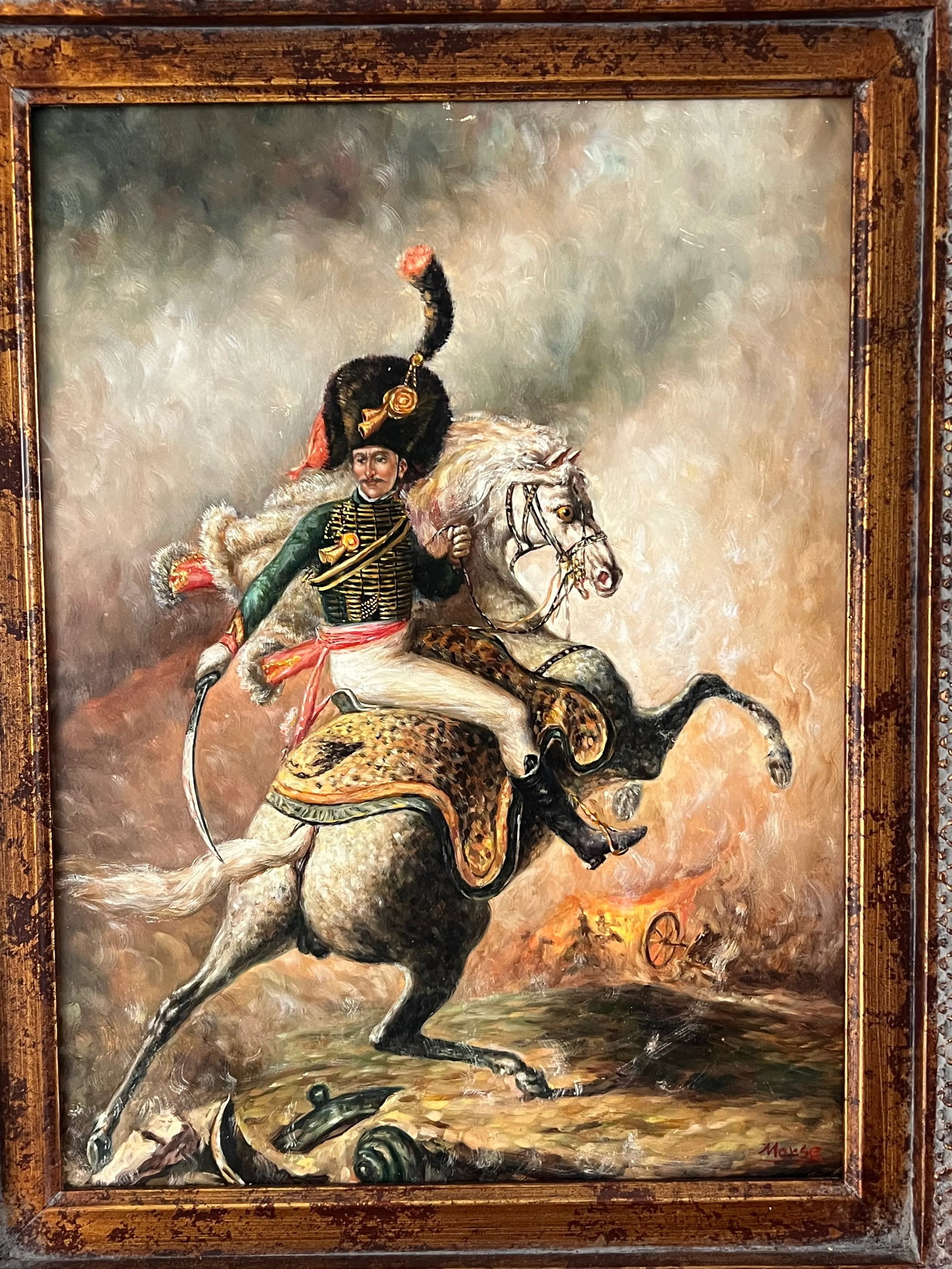 Vintage Framed Signed Portraiture Painting Napoleon on Marengo in the Russian Campaign - 2
