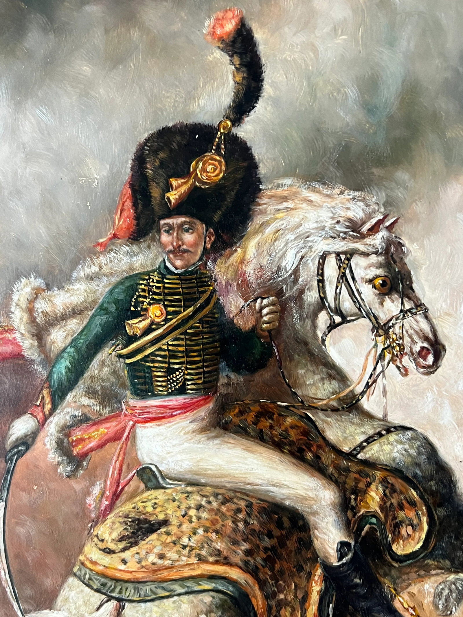 Vintage Framed Signed Portraiture Painting Napoleon on Marengo in the Russian Campaign - 3