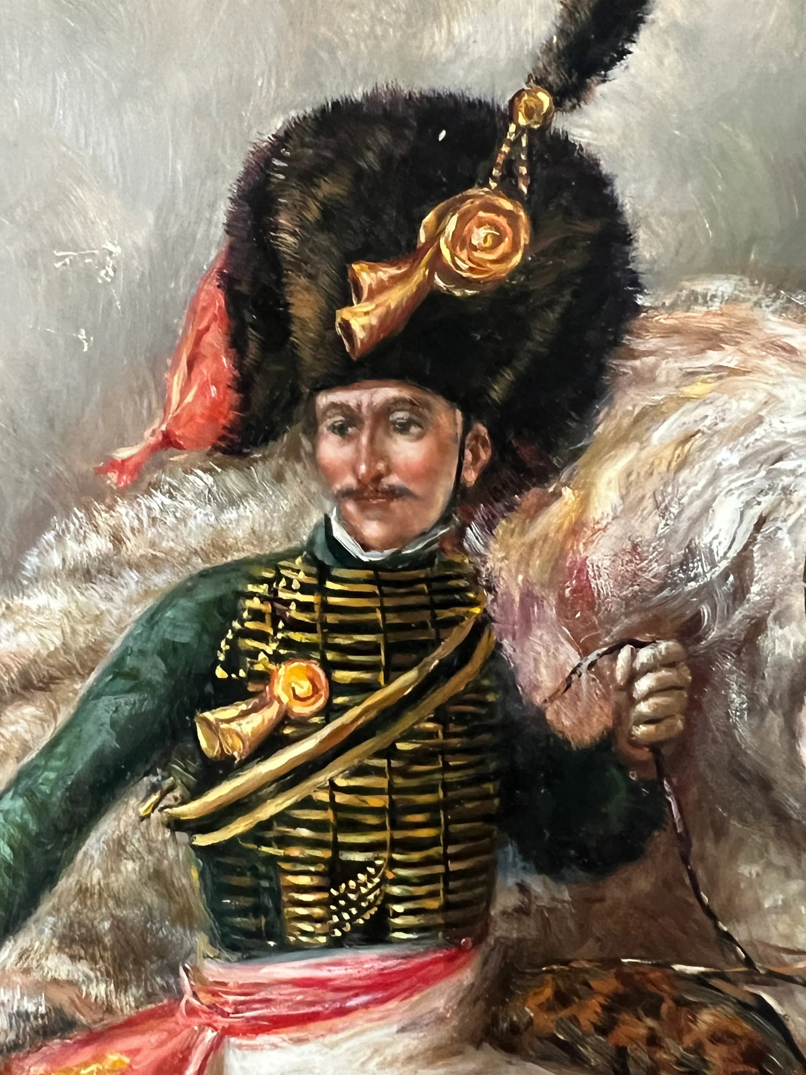 Vintage Framed Signed Portraiture Painting Napoleon on Marengo in the Russian Campaign - 6