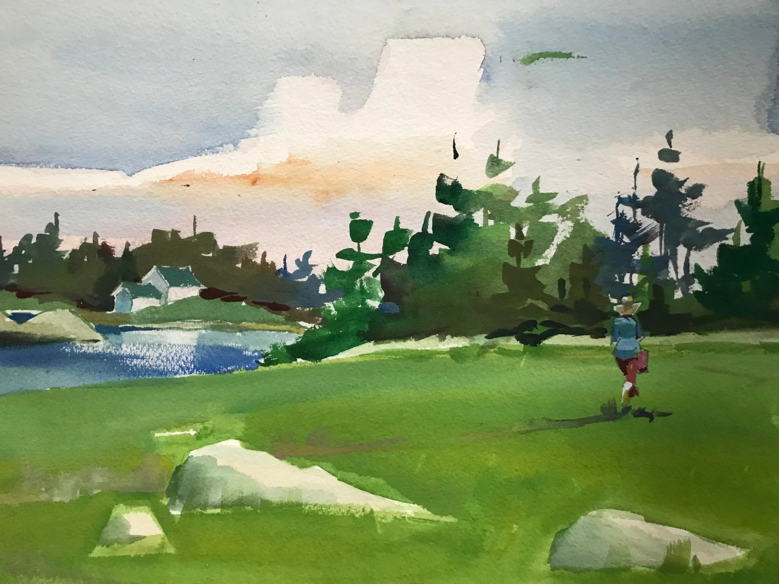 Taking a Walk on the Island Original Watercolor - 3
