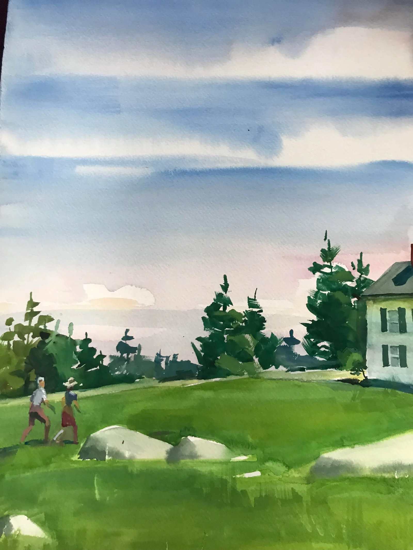 Heading Up to the House Under Blue Skies Original Watercolor Painting - 2