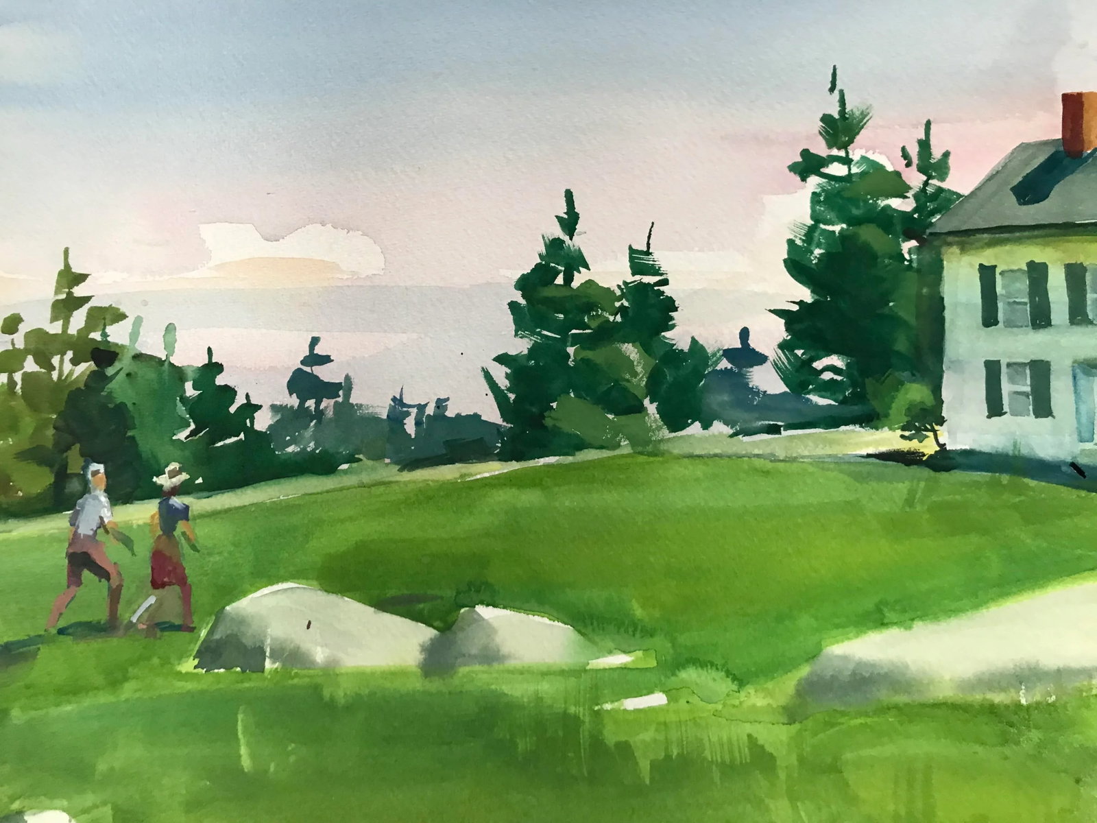 Heading Up to the House Under Blue Skies Original Watercolor Painting - 3