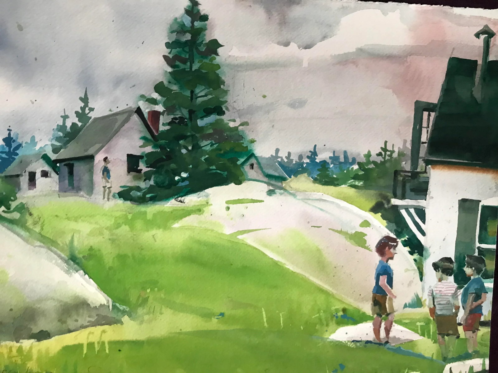 Three Children Making Plans on Summer Vacation Original Watercolor - 2