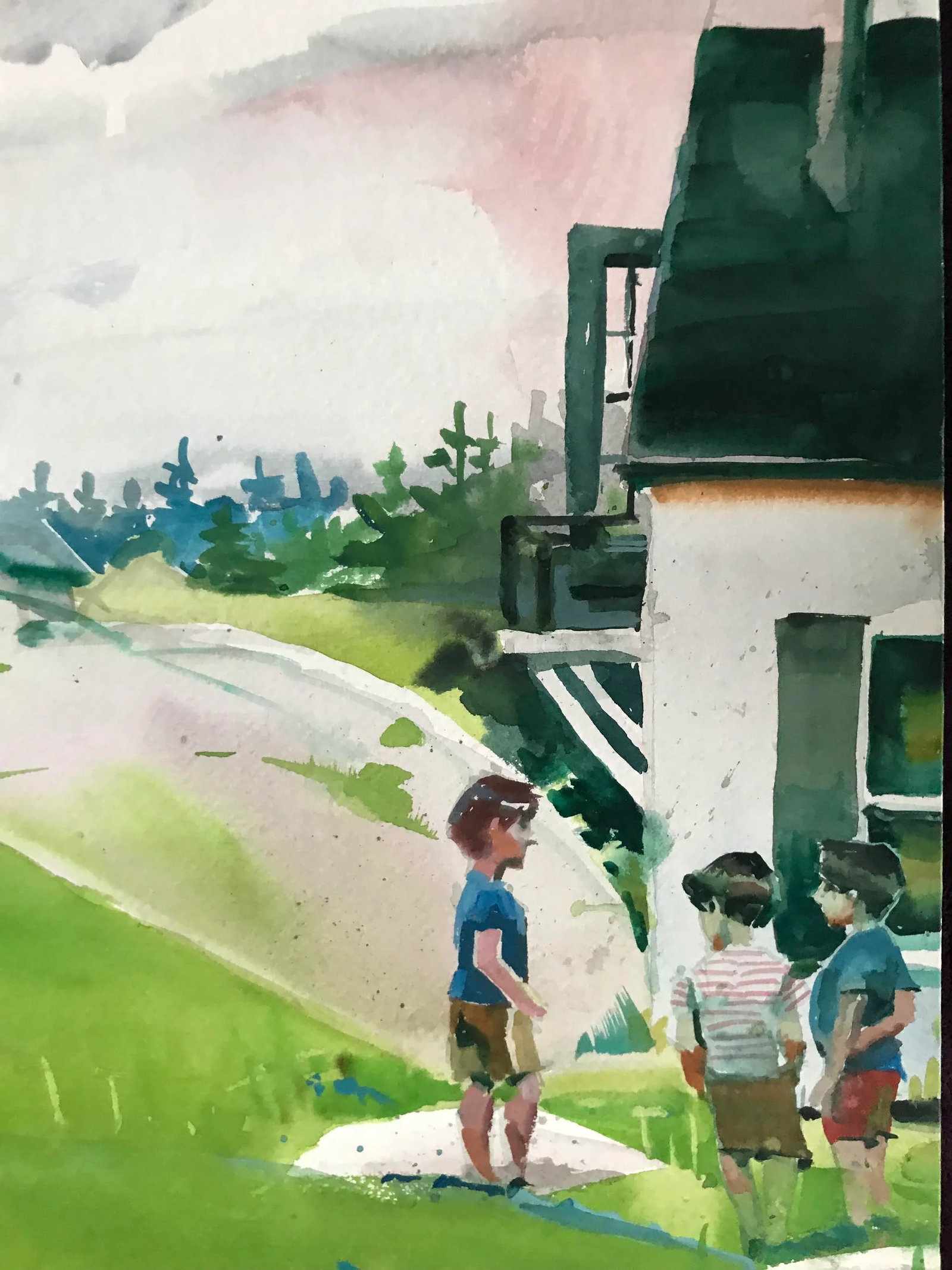 Three Children Making Plans on Summer Vacation Original Watercolor - 3