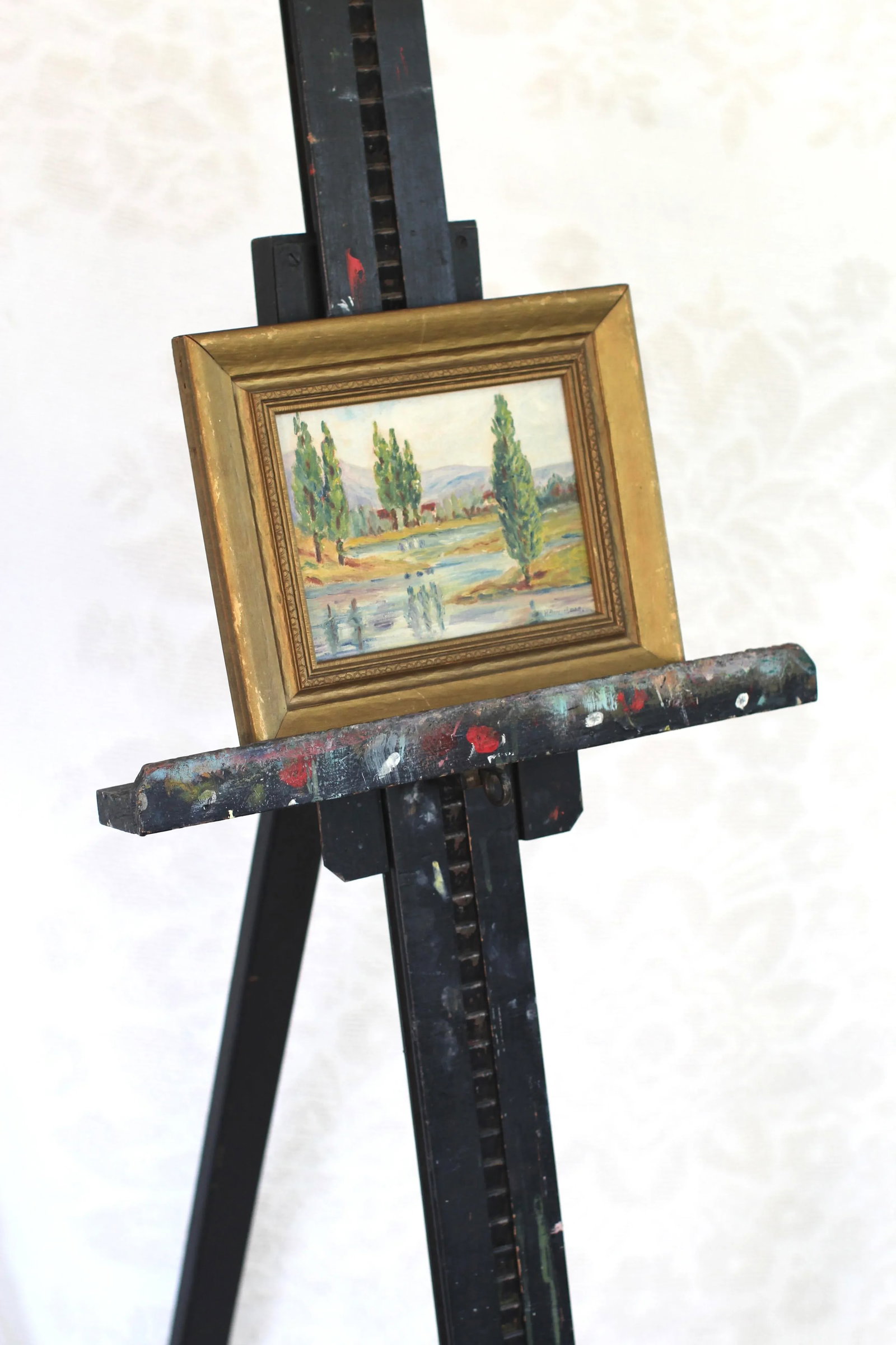 Late 19th Century Impressionist Antique Painting of Cypress Trees in a Gold Frame by Barrickman - 4