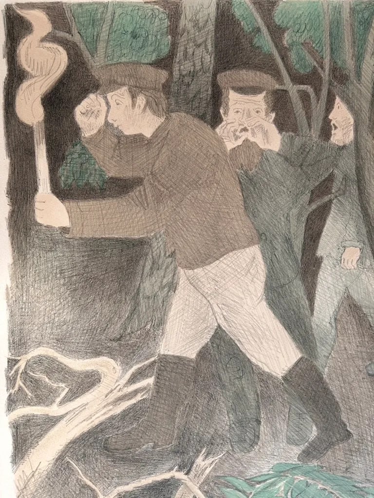 Raphael Soyer Signed Original Lithograph Men in Woods - 2
