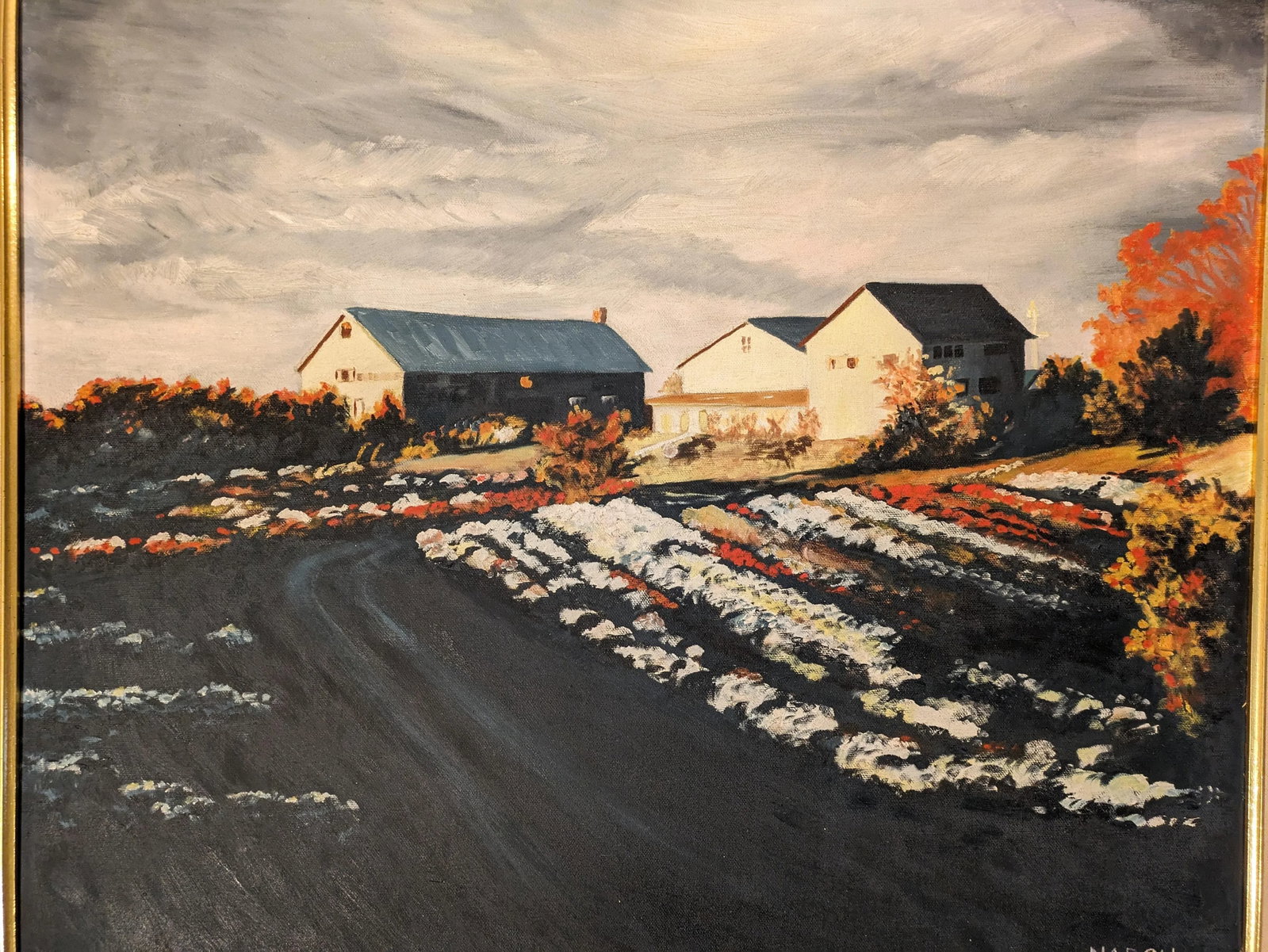 Vintage Original Farm Barn Landscape Painting, Signed Nadon - 7