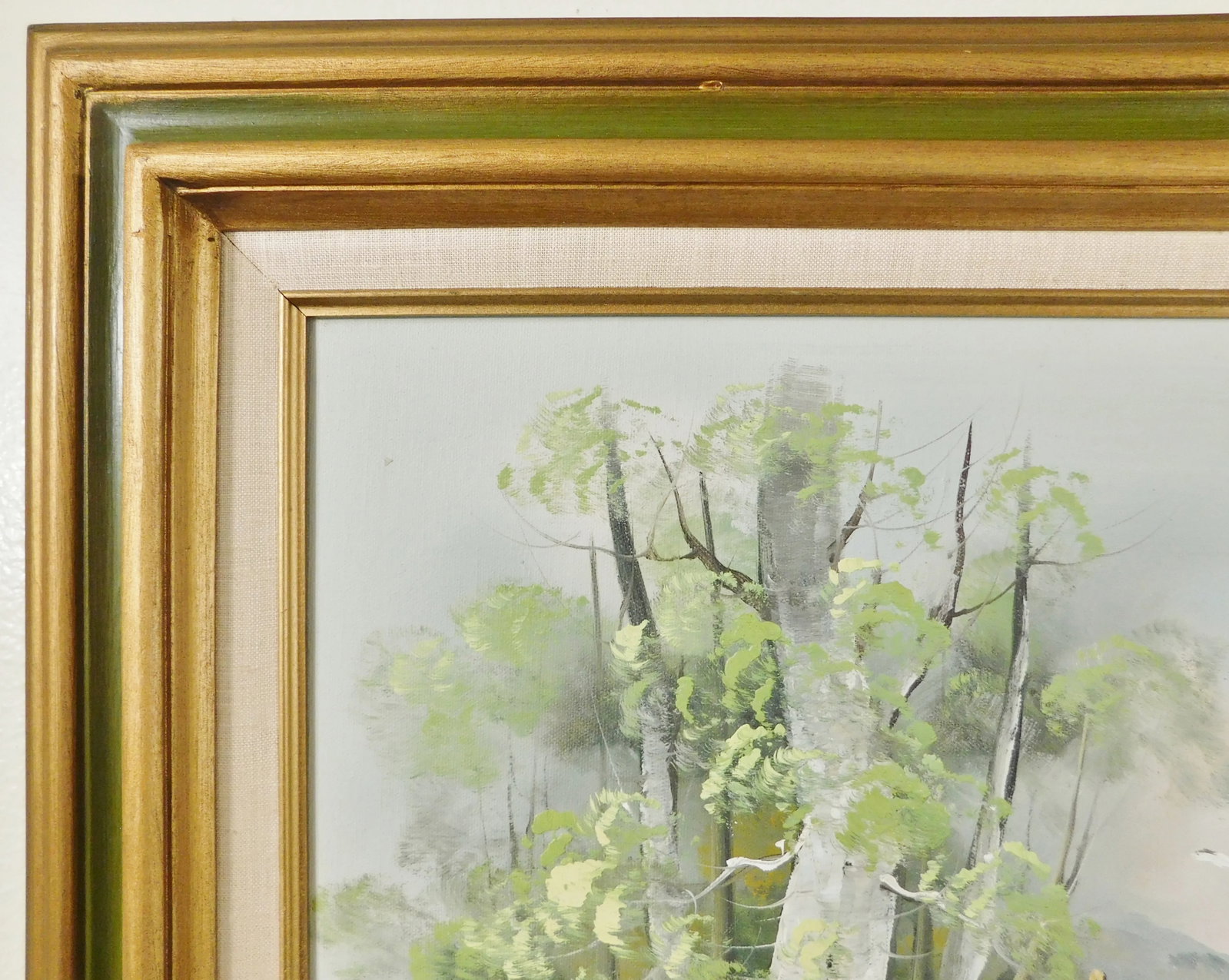 Vintage Mid Century Signed "Billy" Oil on Canvas Seascape Painting Green & Gold Wood Frame - 3