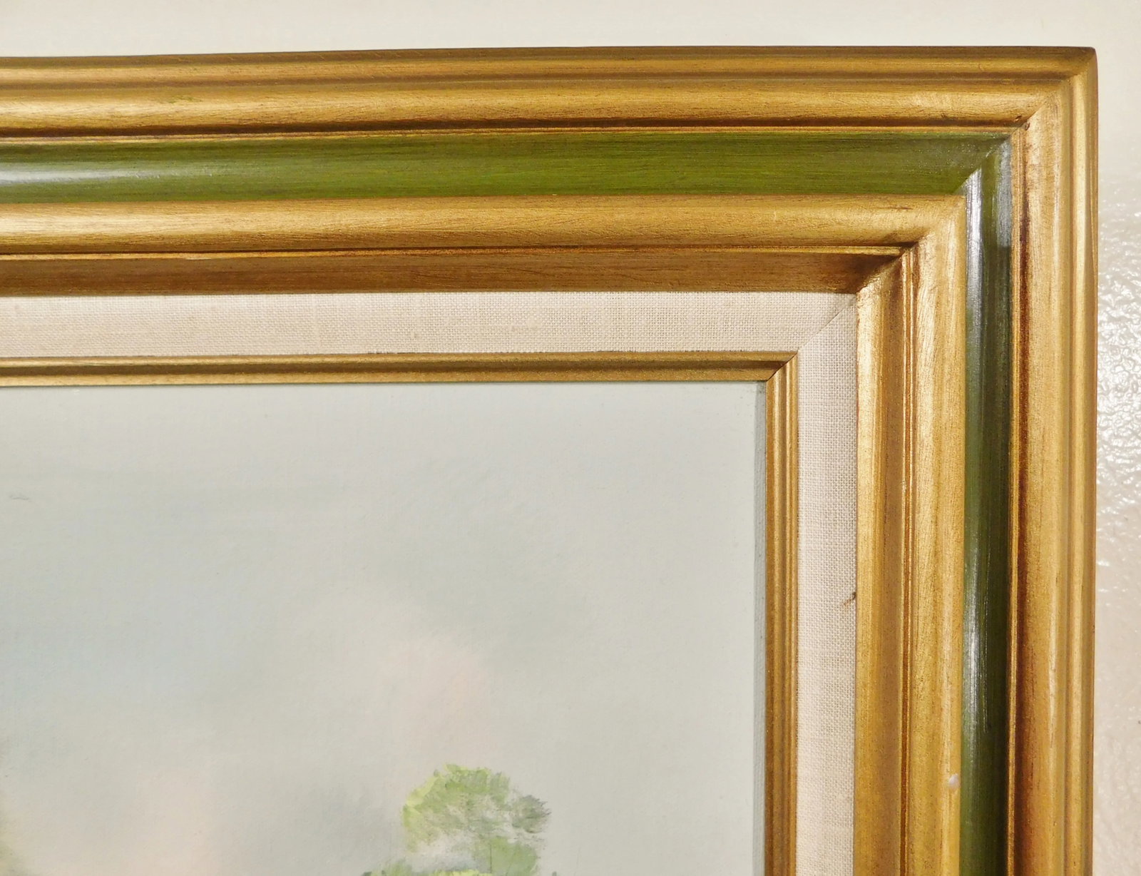 Vintage Mid Century Signed "Billy" Oil on Canvas Seascape Painting Green & Gold Wood Frame - 4