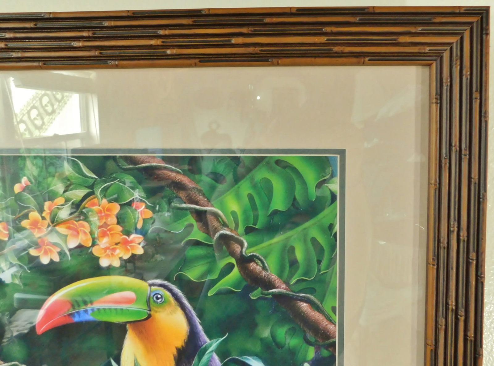 Large Tropical Toucan Bird on Tree Floral Limited Edition Print Bamboo Frame - 6