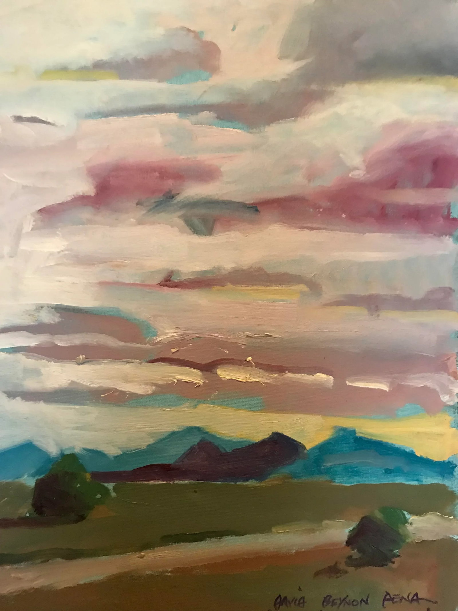 Tan Road Under Rosy Skies Original Oil Painting - 2