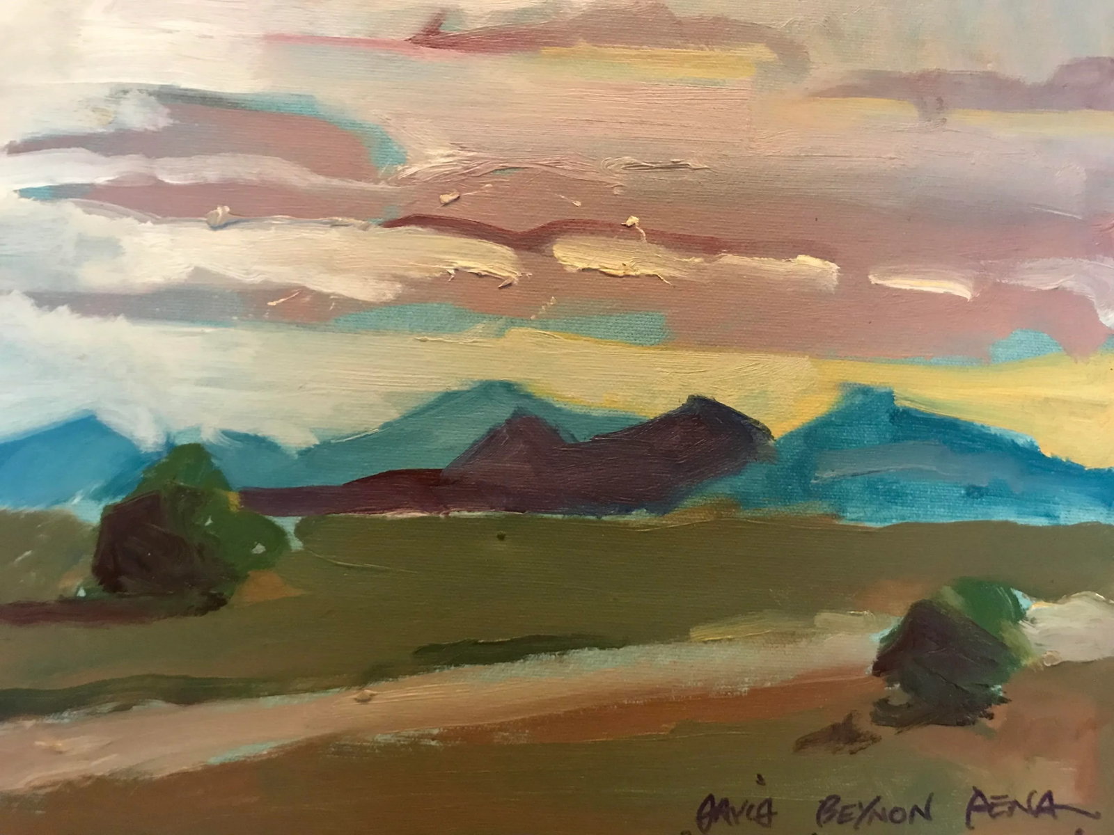 Tan Road Under Rosy Skies Original Oil Painting - 3
