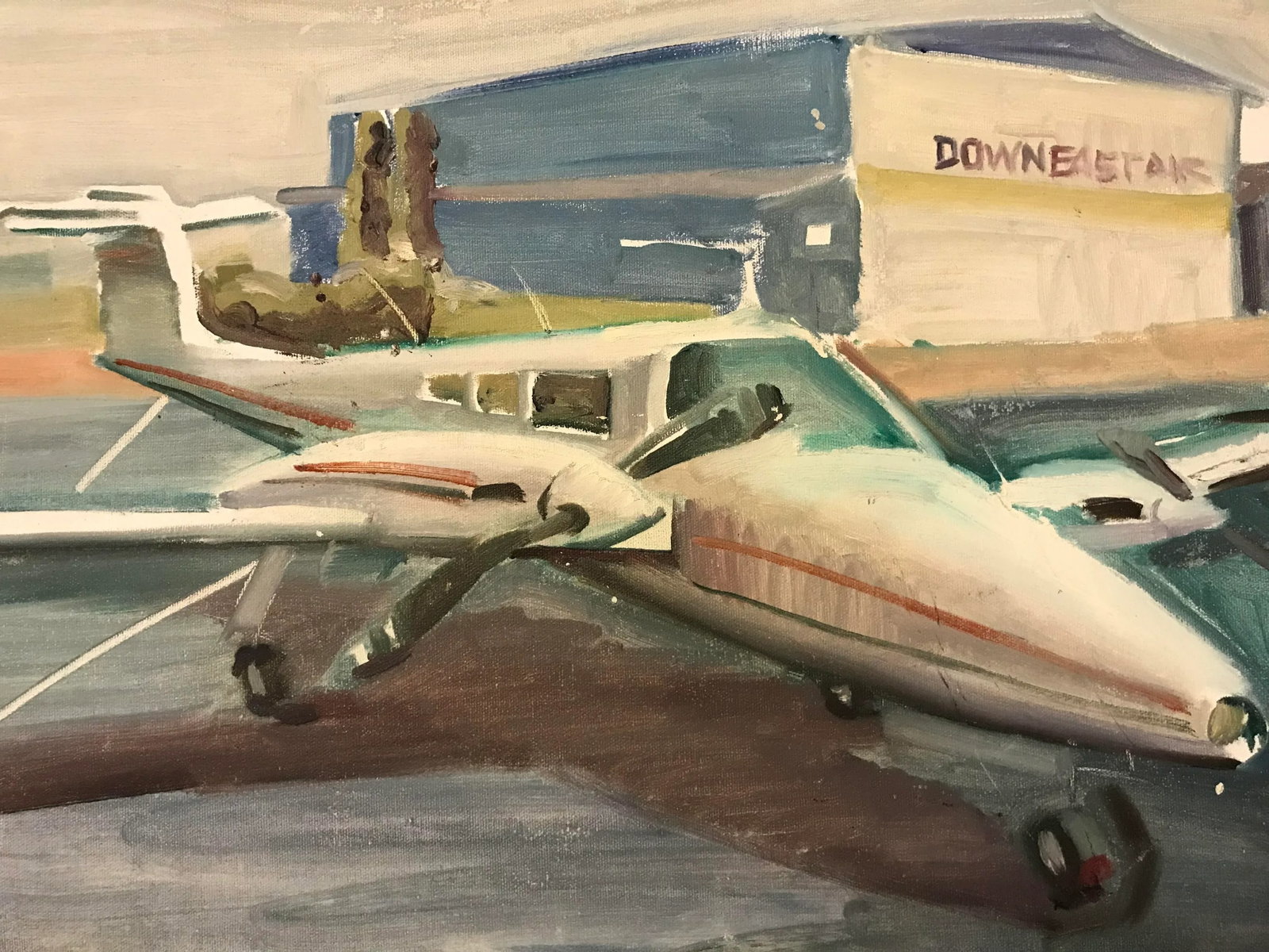 4-Seater Private Plane at the Rockland Maine Airport Oil Painting - 2