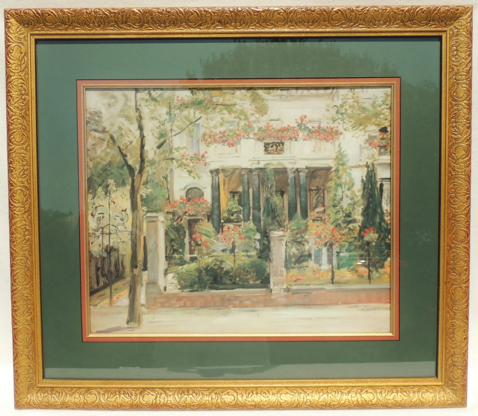 Large Bombay Company Ornate Gold Wood Framed & Matted Impressionist Landscape Print - 12