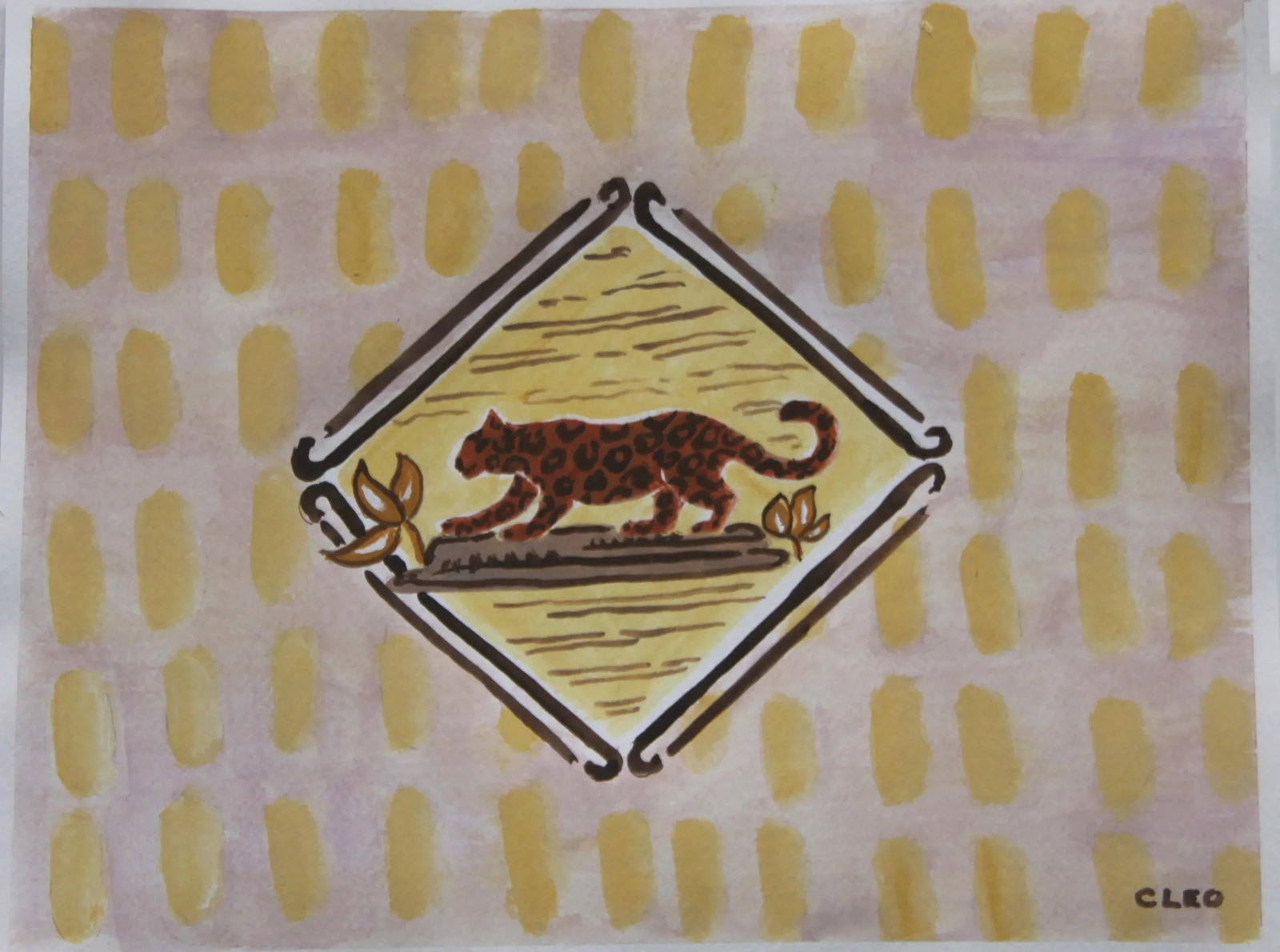 Tiger American Landscape Delft Tile Inspired Yellow, Brown Original Painting by Cleo Plowden - 3