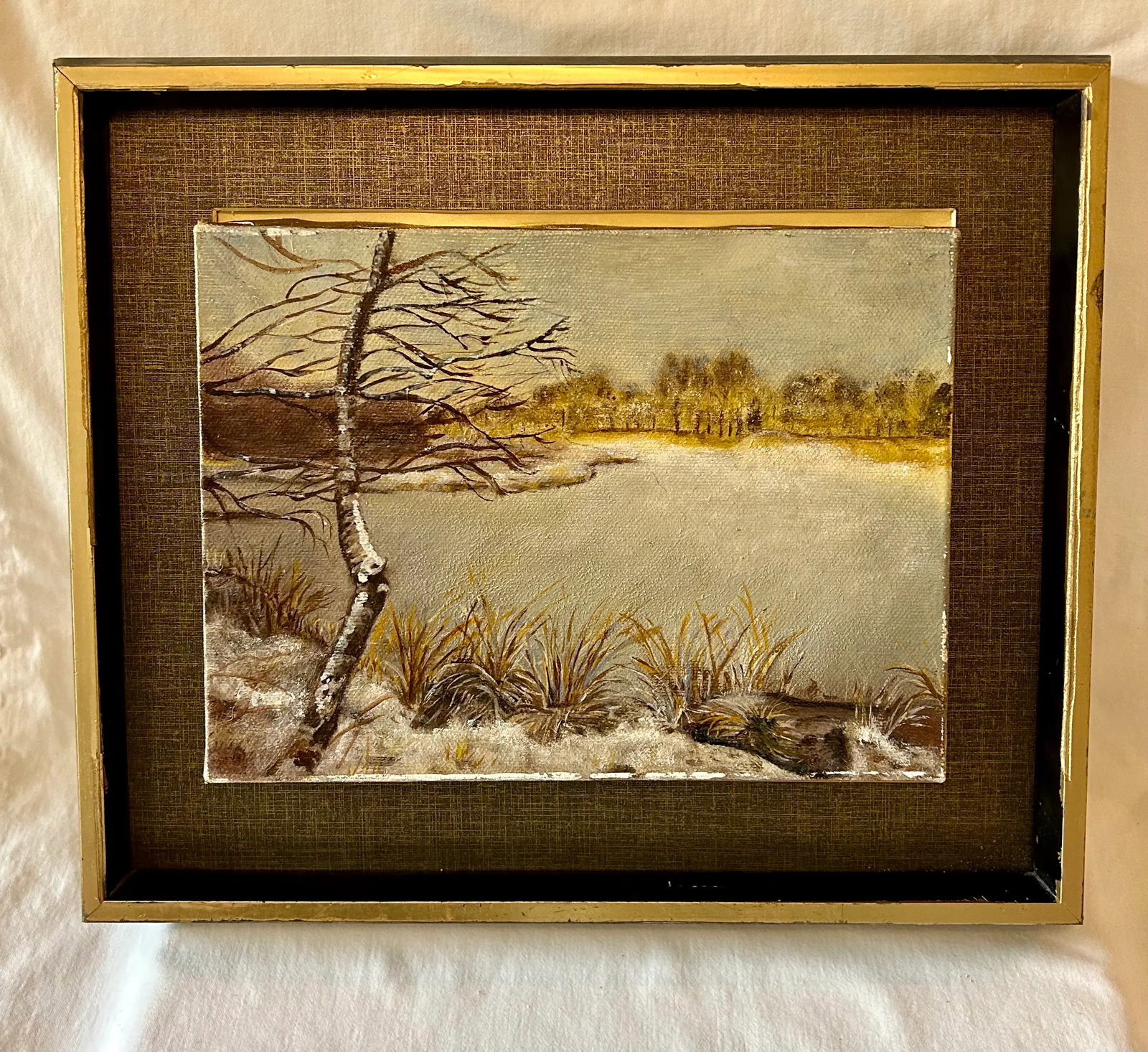 Vintage Original Landscape Winter Frozen Lake Oil on Canvas Signed by the Artist - 8