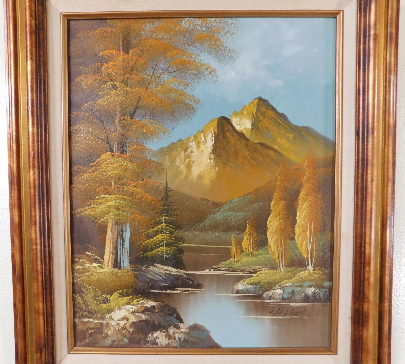 Ornate Mid Century Modern Oil on Canvas Signed "Hytun" Landscape Painting Framed - 2