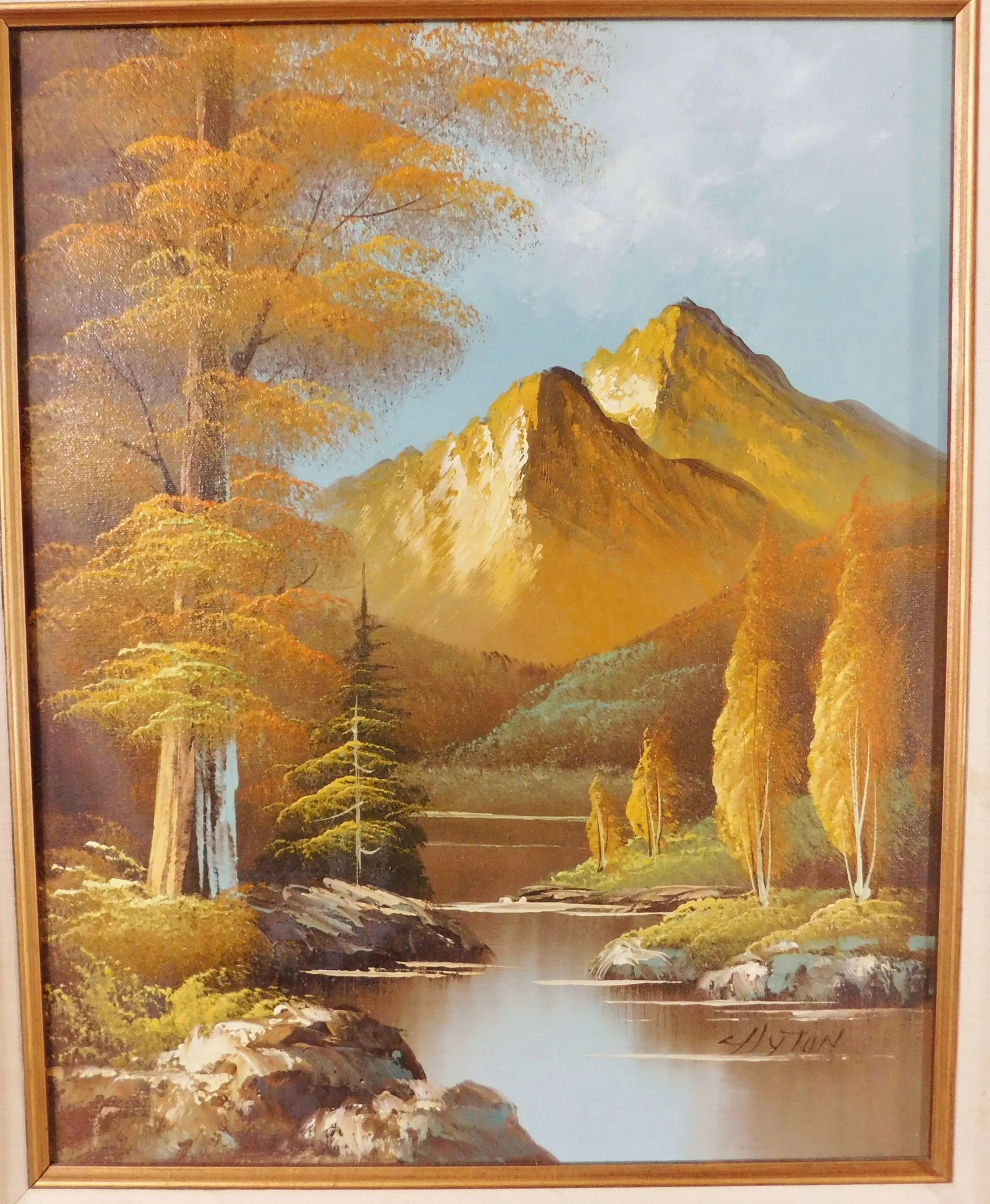 Ornate Mid Century Modern Oil on Canvas Signed "Hytun" Landscape Painting Framed - 3