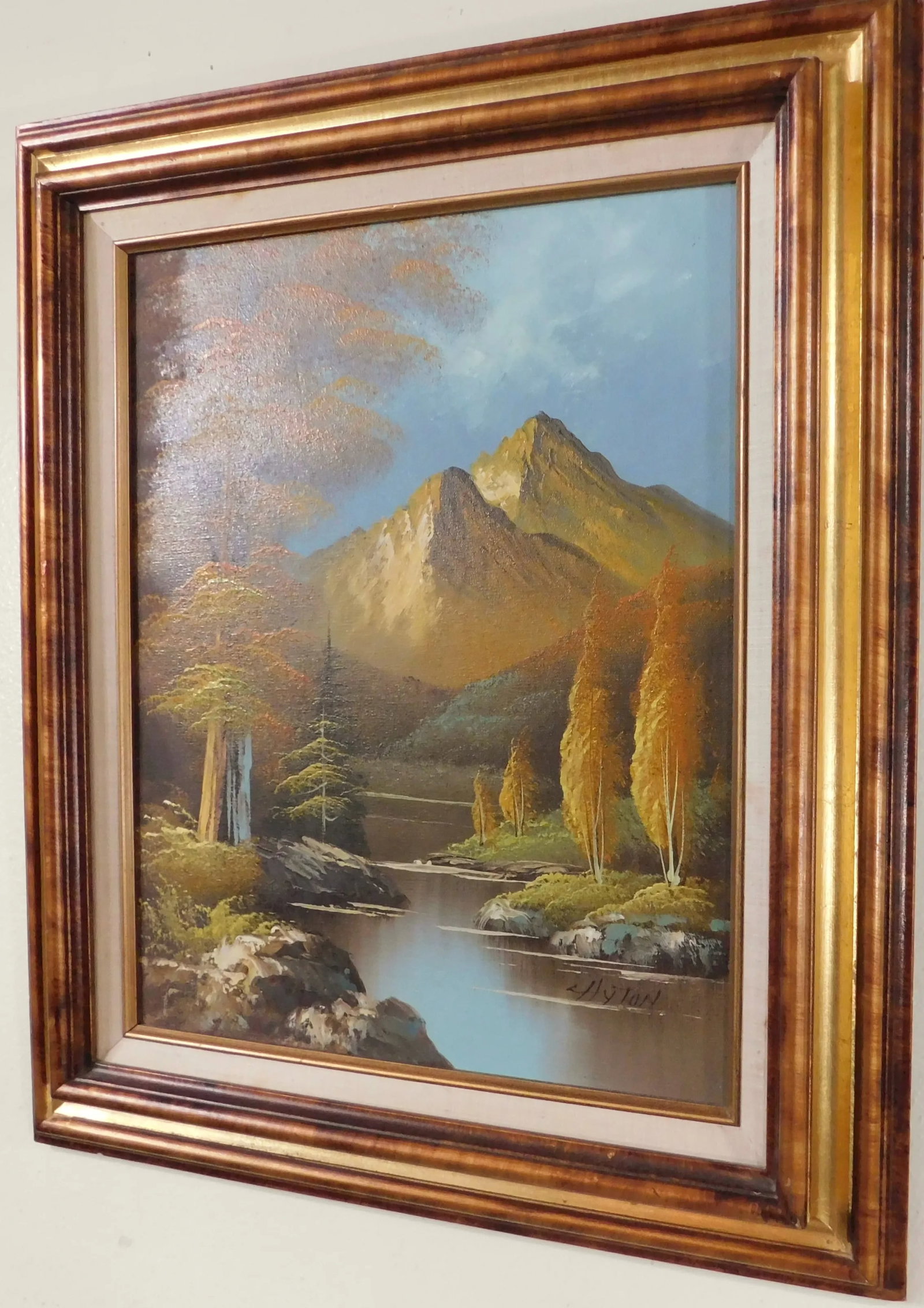 Ornate Mid Century Modern Oil on Canvas Signed "Hytun" Landscape Painting Framed - 4