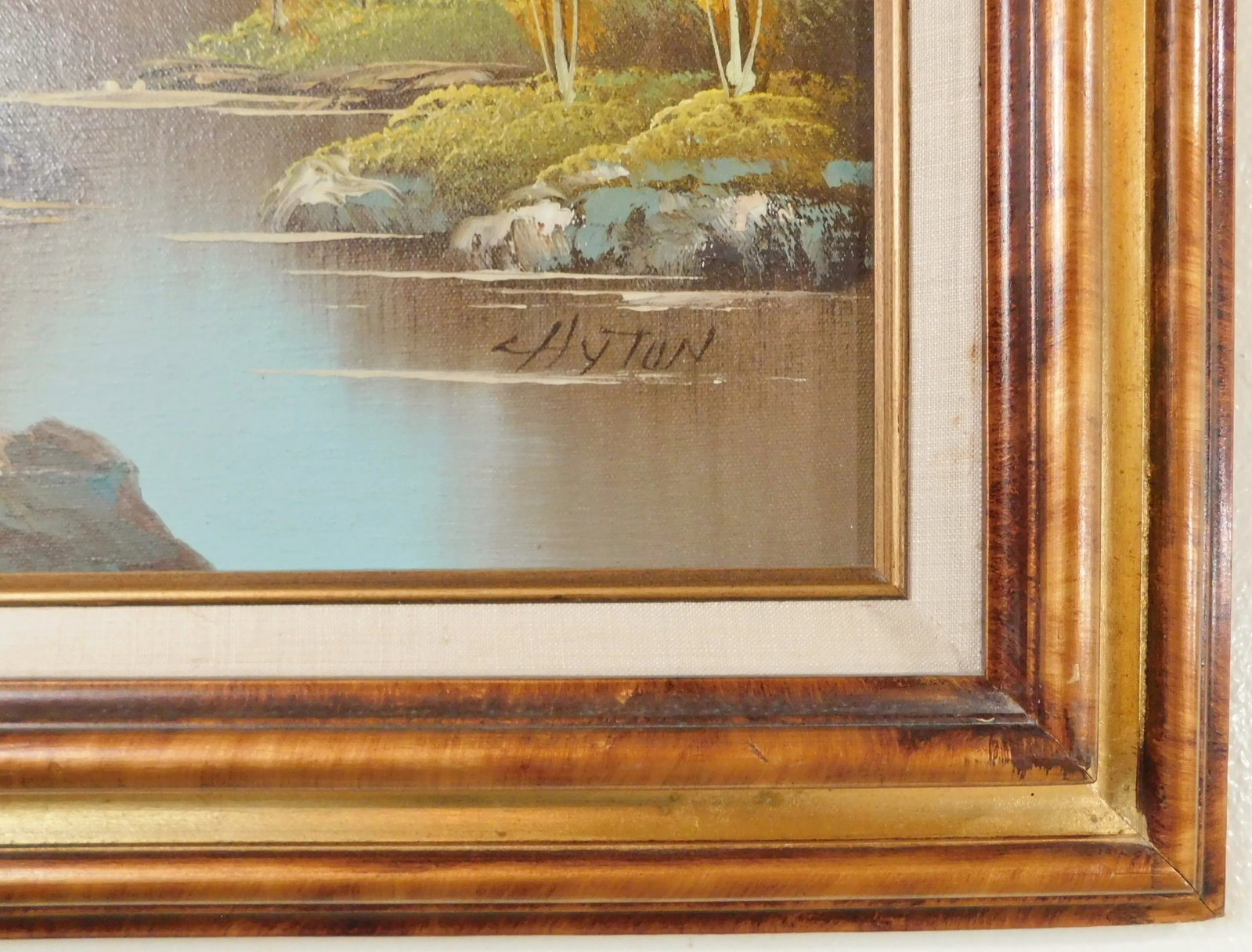 Ornate Mid Century Modern Oil on Canvas Signed "Hytun" Landscape Painting Framed - 9
