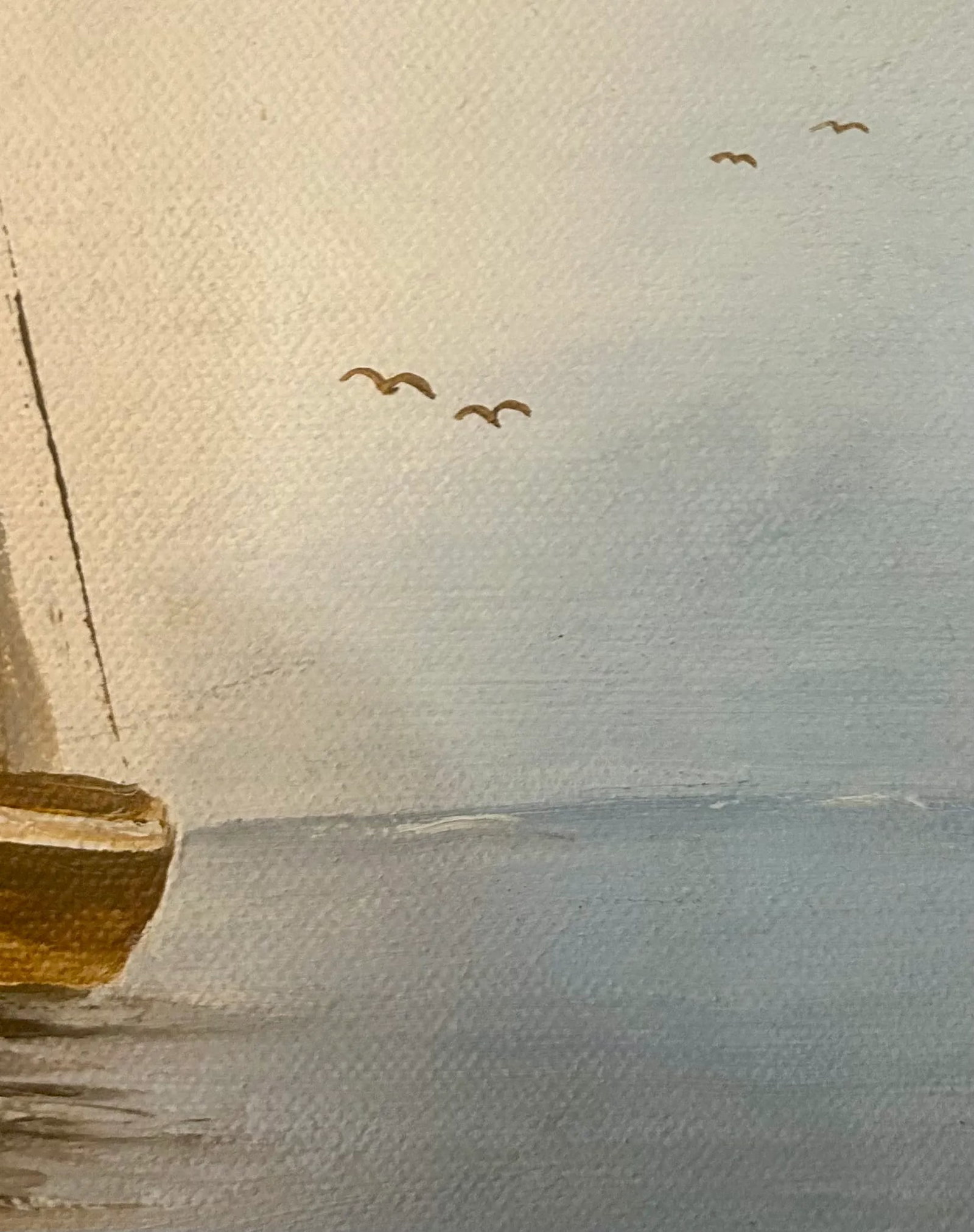 Vintage Dutch Windmill and Sailboat Oil on Canvas, Signed by Artist - 7
