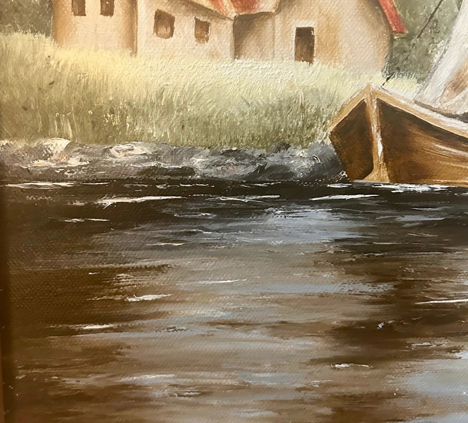 Vintage Dutch Windmill and Sailboat Oil on Canvas, Signed by Artist - 9