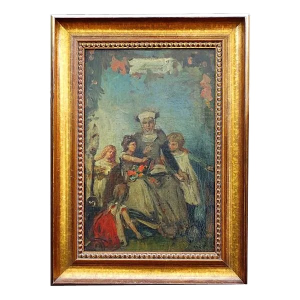 Mid 19th Century Vintage Oil Painting by Carl Hoff: Painting by German artist Carl Hoff (1838-1890). Oil on board. Condition is excellent. Signed lower right corner. Circa: 19th Century. Condition: Alterations: Original Condition Unaltered