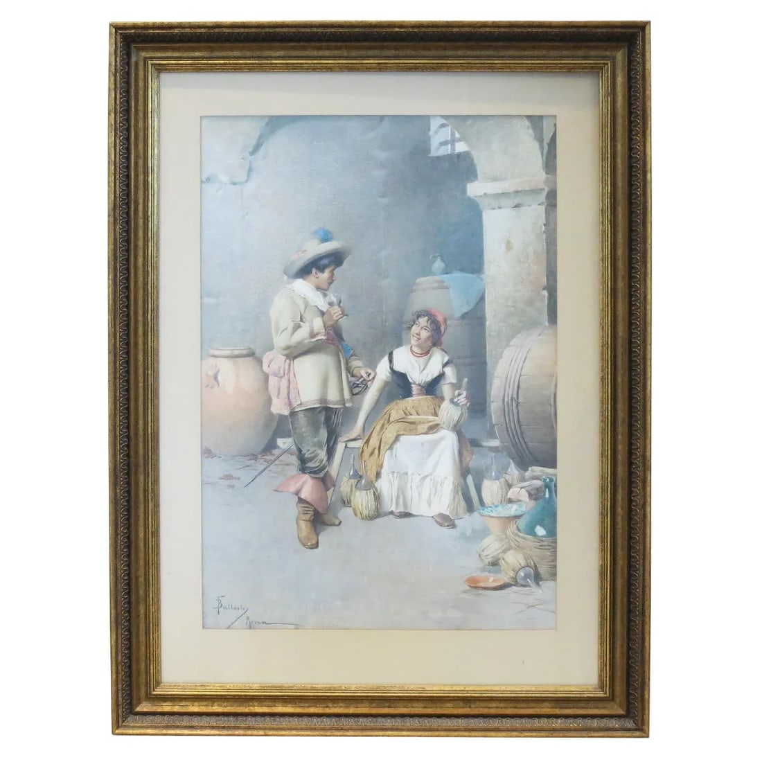 Late 19th Century Vintage Italian Watercolor Painting by Francesco Ballesio - 5