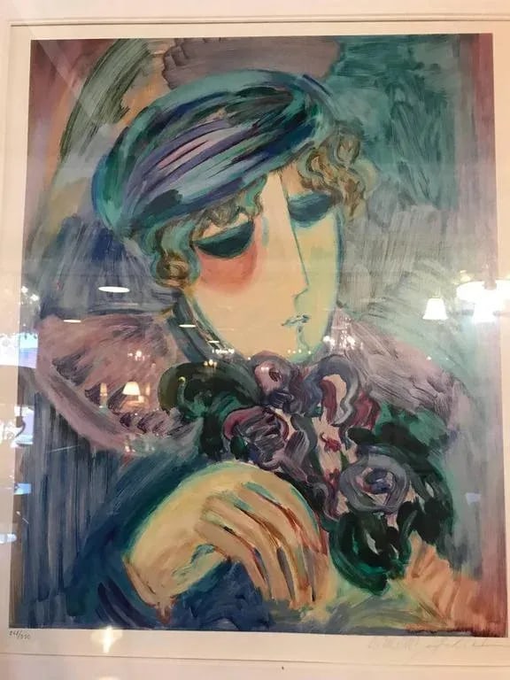 Finely Framed and Matted Lithograph by Barbara Wood Woman With Hat and Flowers - 4