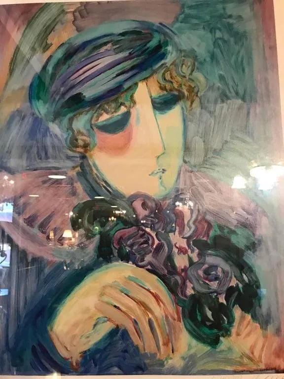 Finely Framed and Matted Lithograph by Barbara Wood Woman With Hat and Flowers - 5