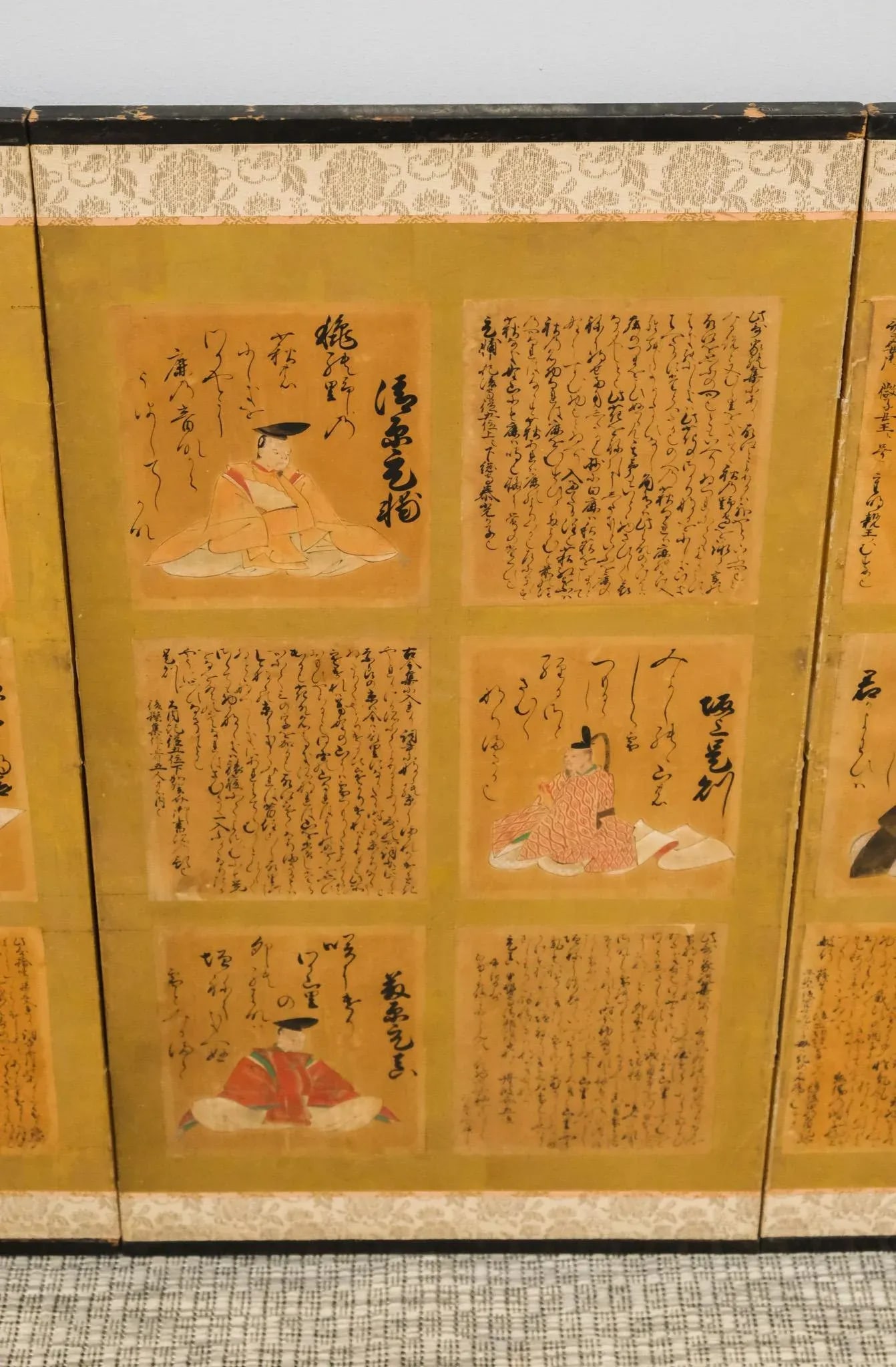 Meiji Early 20th Century Japanese Six Panel Folding Screen Byobu Gold Immortal Poets Calligraphy Poe - 3