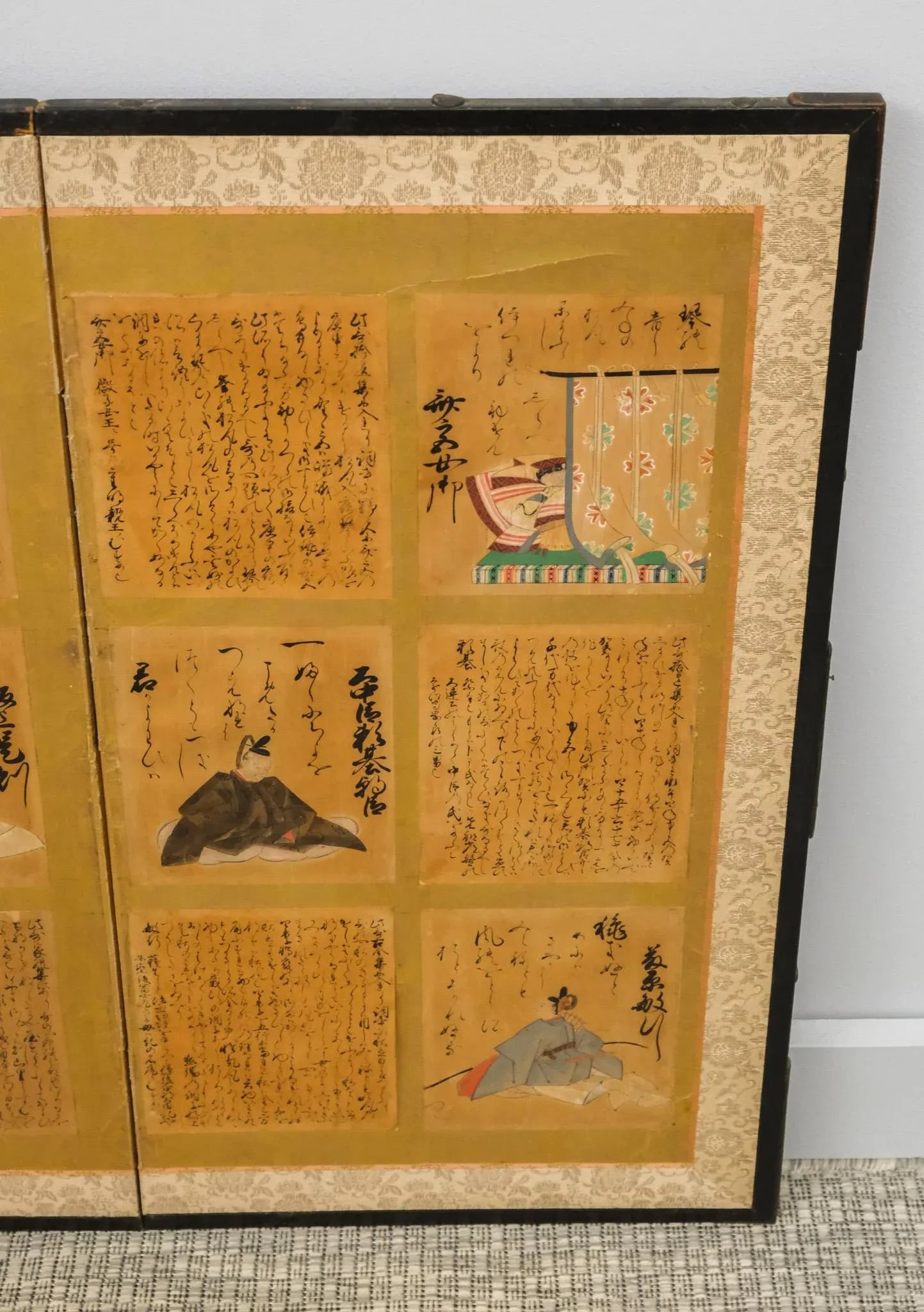 Meiji Early 20th Century Japanese Six Panel Folding Screen Byobu Gold Immortal Poets Calligraphy Poe - 6