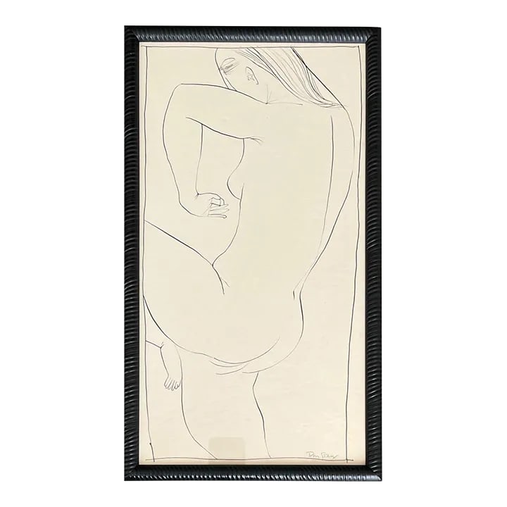 1950s "Star Ear" Mid Century Figurative Ink Line Drawing University of Paris: Donald Stacy "Star Ear" c.1950s Ink on paper Black wood frame 9.75"x17.25" Signed lower right in pencil Came from artist estate Donald Stacy (1925-2008) New Jersey Studied: Newark School of Fine Art