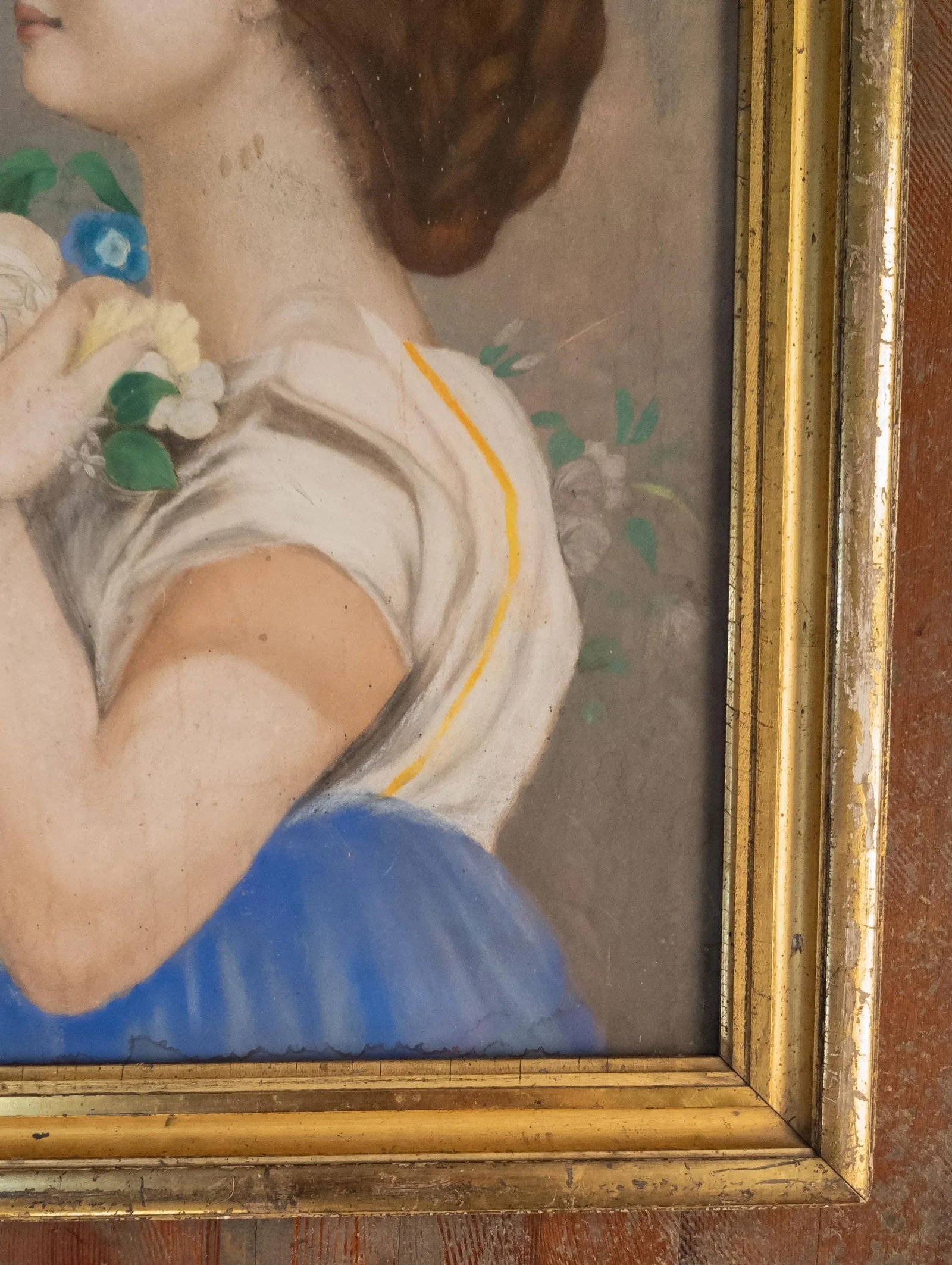 Mid-Century Modern Pastel Portrait Painting of a Lady in Lemon Gold Frame - 5