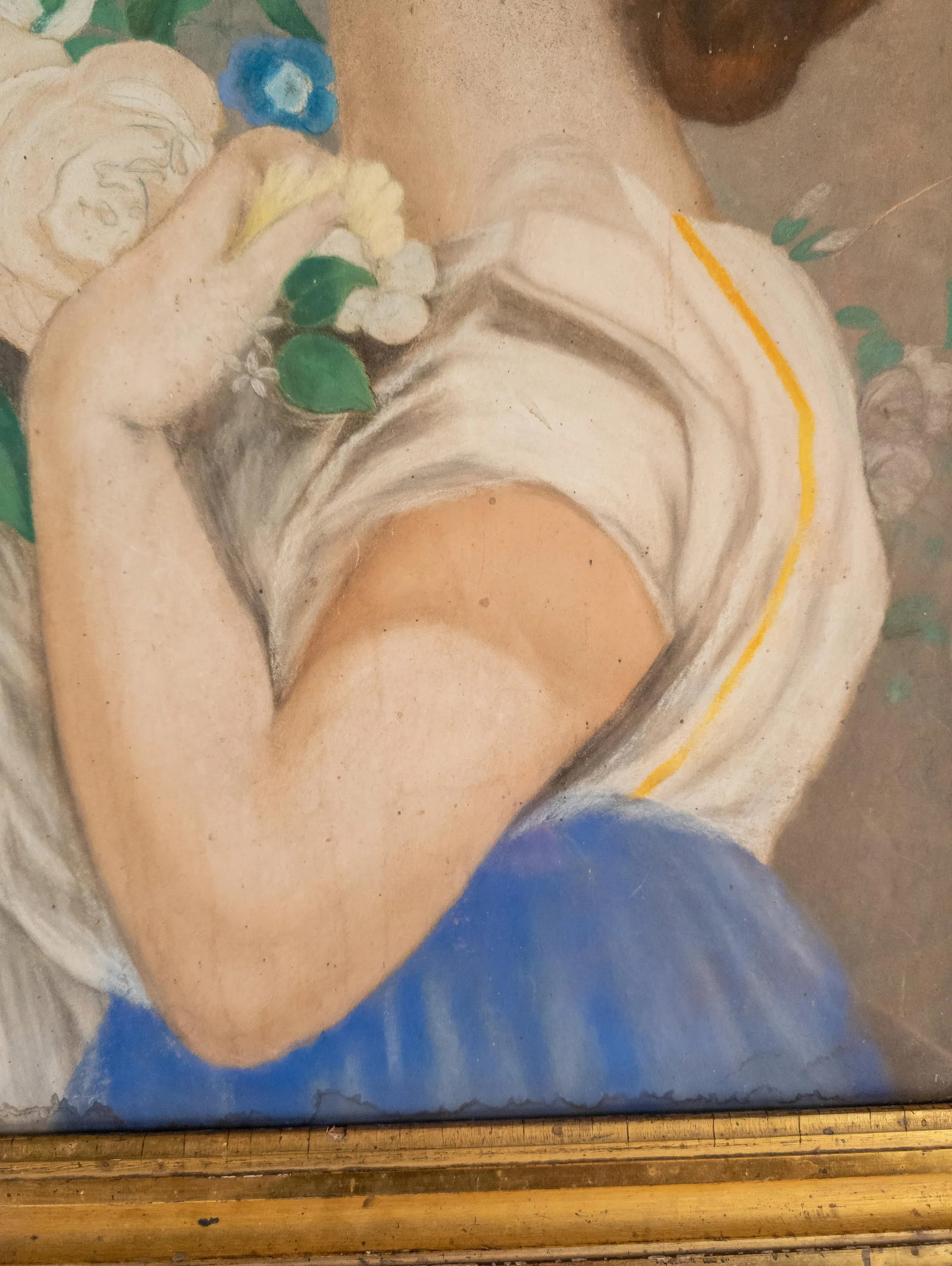 Mid-Century Modern Pastel Portrait Painting of a Lady in Lemon Gold Frame - 9