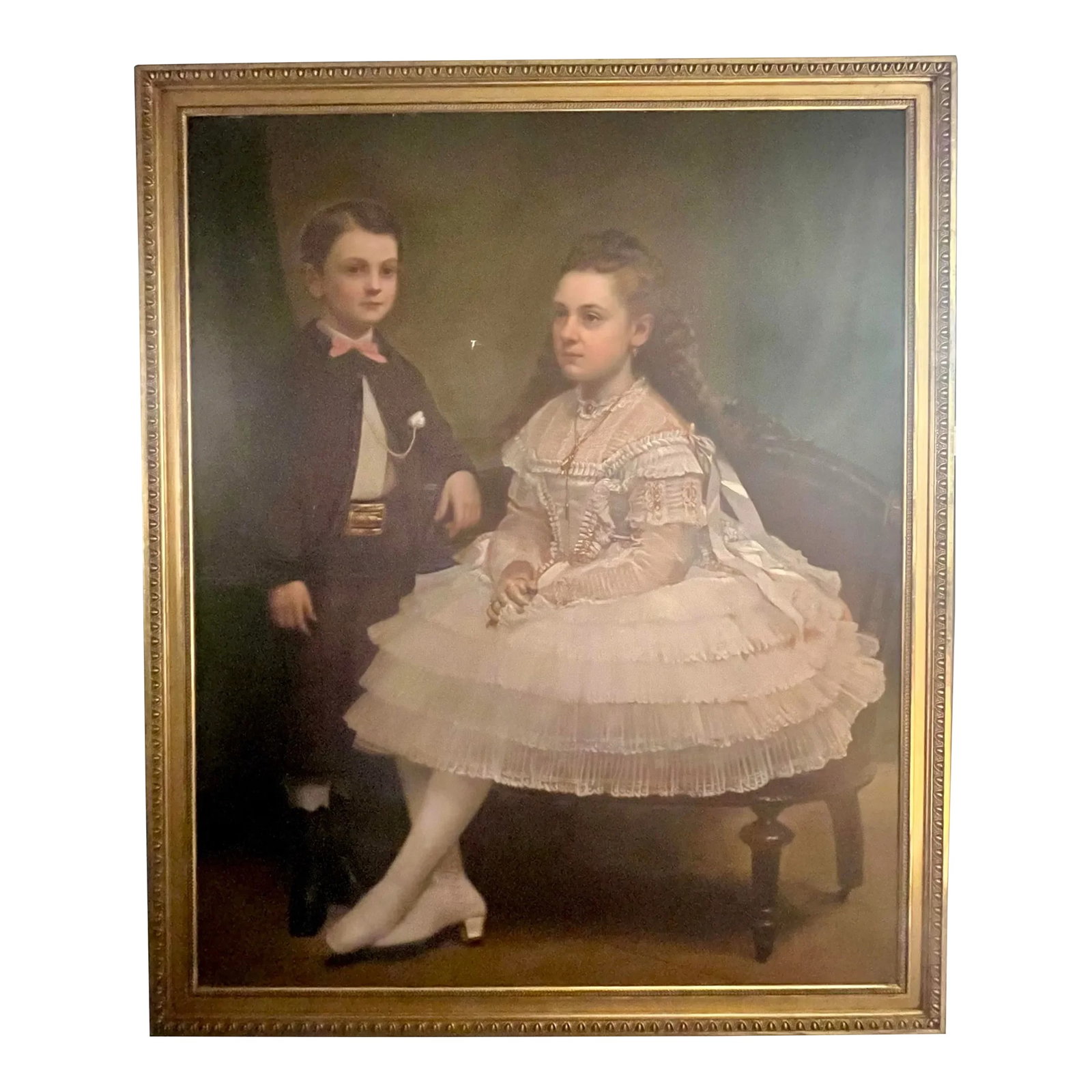 Mid 1800s Oversized Portrait Painting of Nantucket Sea Captain's Jared Coffin's Children, Framed: Incredible oversized commissioned portrait of Nantucket Sea Captain's children from the mid 1800s. Believed to be descendants of Sea Captain Jared Coffin. Own a piece of Nantucket history! From a