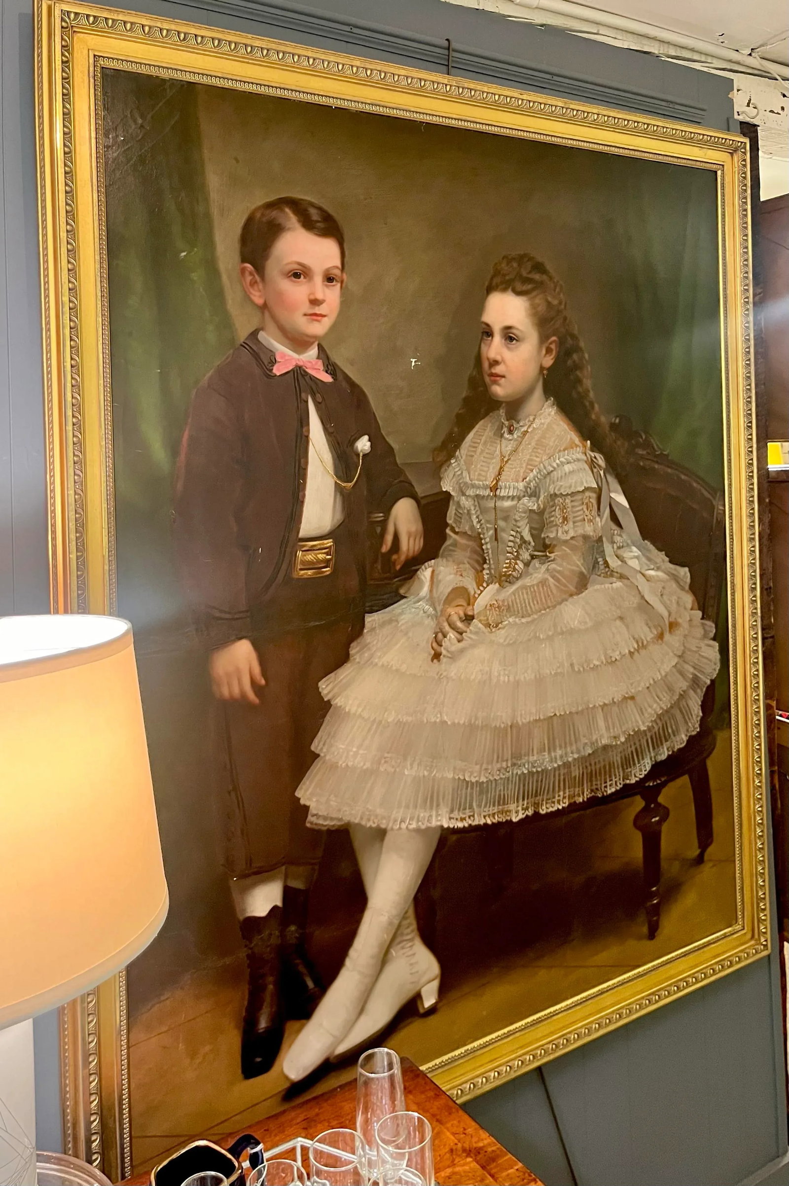 Mid 1800s Oversized Portrait Painting of Nantucket Sea Captain's Jared Coffin's Children, Framed - 3