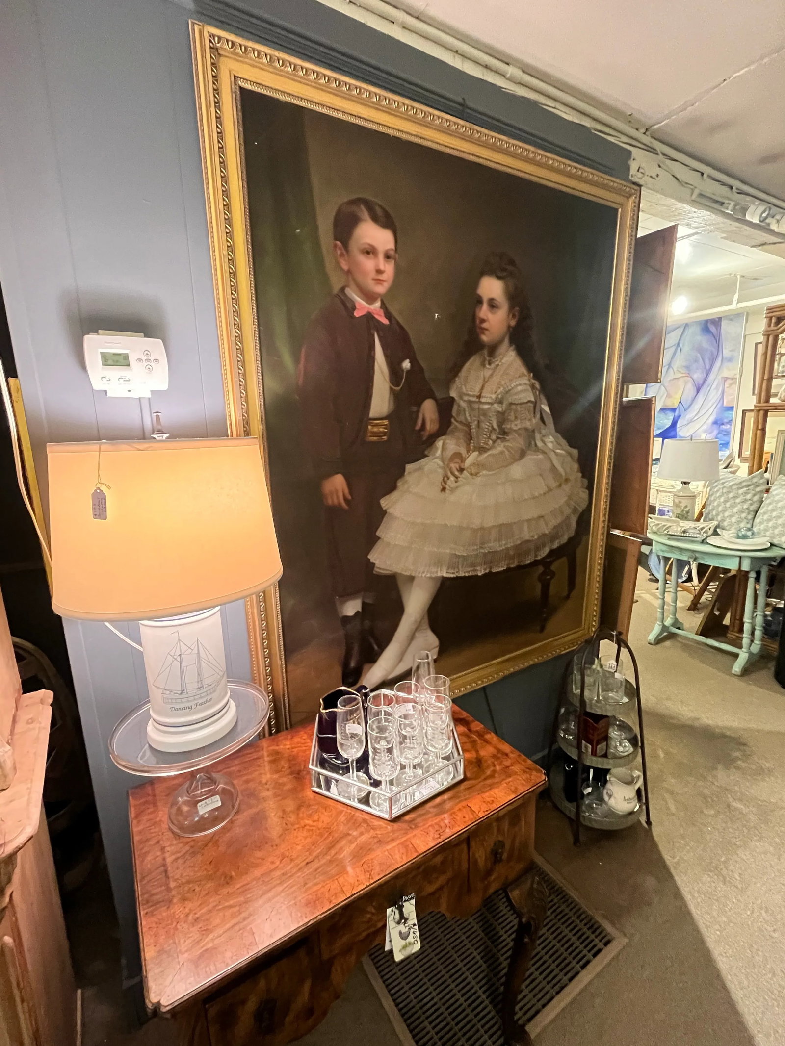 Mid 1800s Oversized Portrait Painting of Nantucket Sea Captain's Jared Coffin's Children, Framed - 4